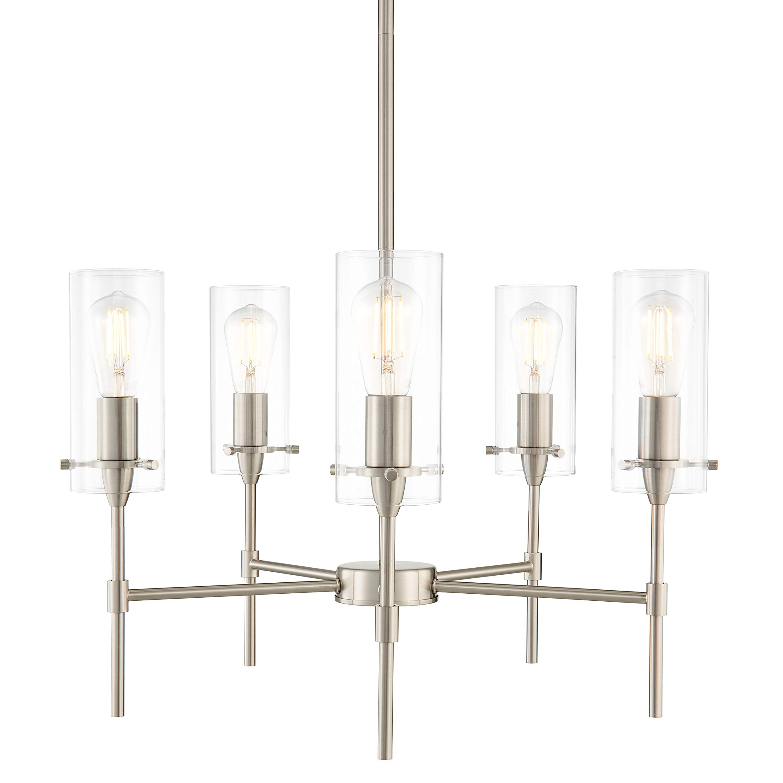 Linea di Liara Effimero 5-Light Brushed Nickel Chandelier - Modern Farmhouse Dining Room & Kitchen Pendant Light Fixture, UL Listed, Perfect for Dining Tables and Kitchen Islands