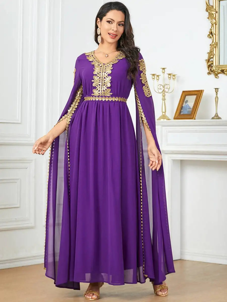 Elegant Eid Arab Caftan Dress with Flowy Chiffon Fabric and Raglan Sleeves - Perfect for Eid Celebrations, Weddings & Special Occasions