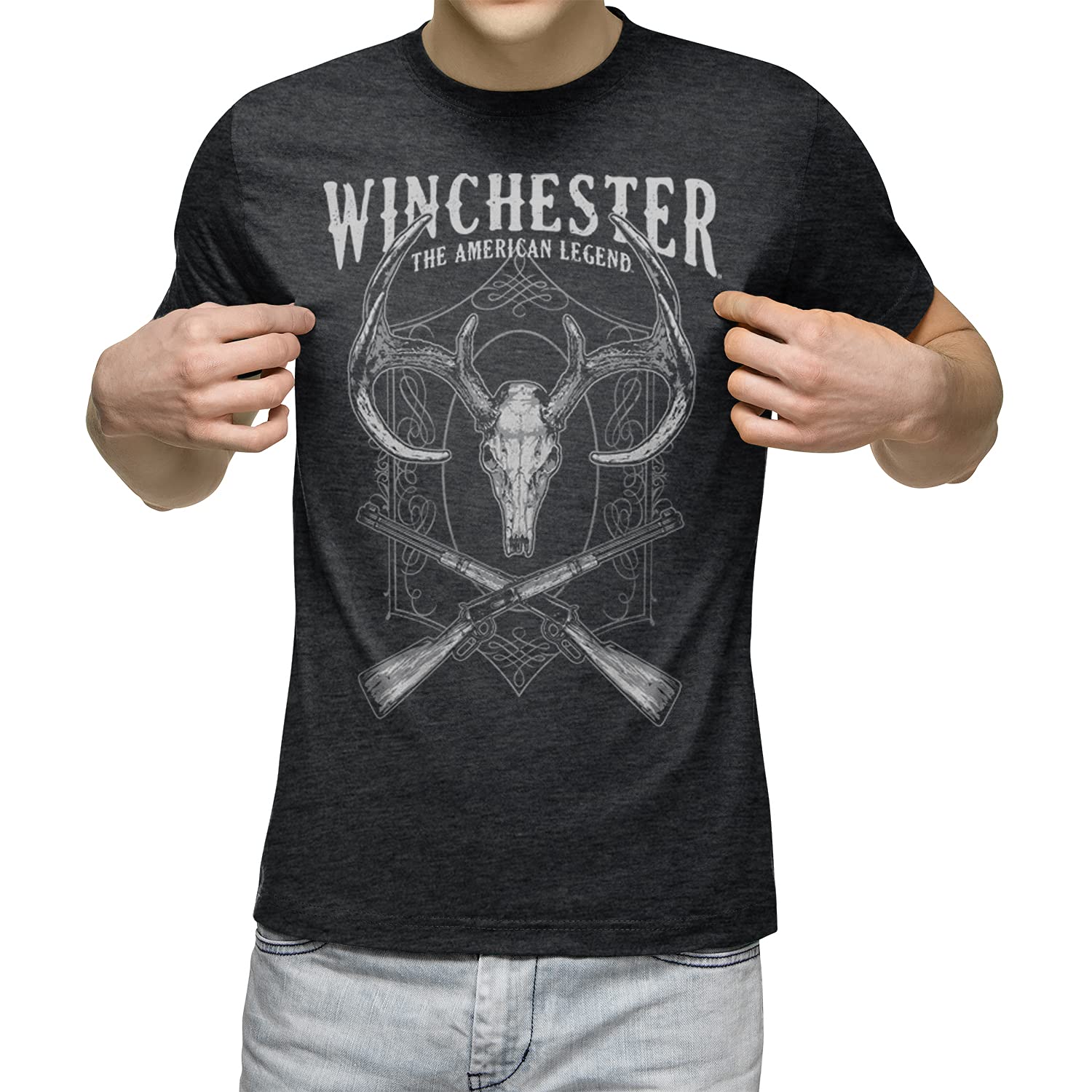 Vintage Winchester Deer Skull Crossed Rifles Graphic T-Shirt for Men - Hunting, Outdoor & Casual Wear - Perfect for Camping, Range Days & Country Lifestyle