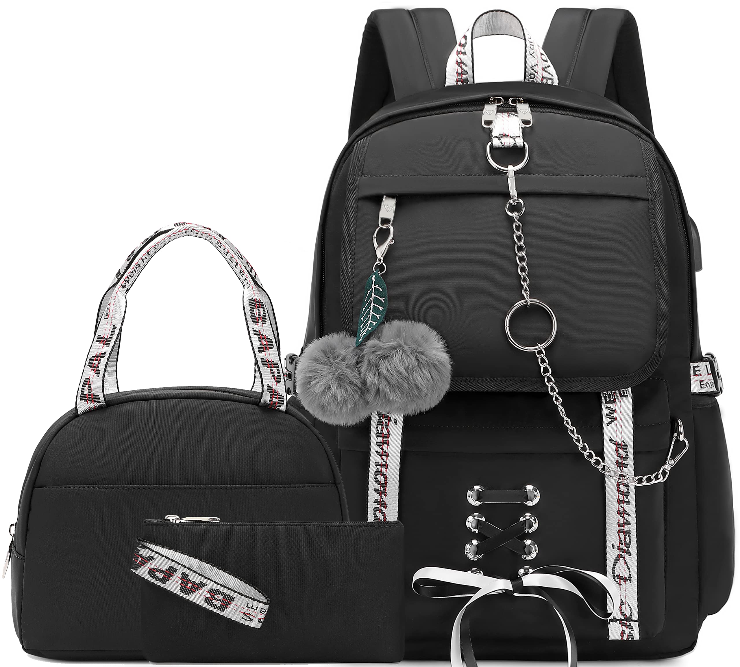 **Spotted Tiger Cute School Backpack for Girls - Stylish Teen Backpack with Lunch Box, Durable Bookbag for Middle & High School (Black) - Perfect for School, Travel & Daily Use**