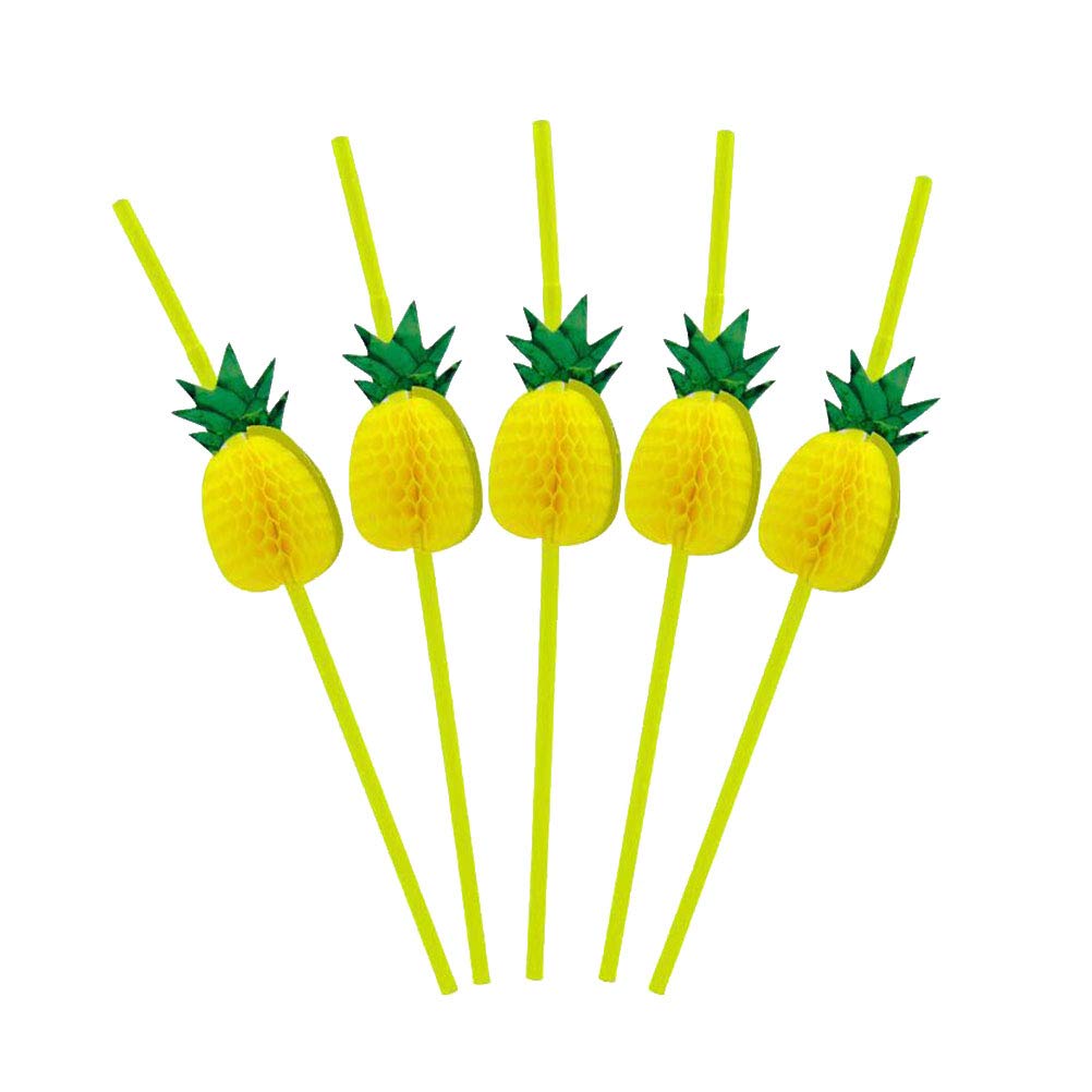 30 Pcs Colorful Pineapple Drinking Straws - Disposable Plastic 3D Hawaiian Party Straws for Summer Luau, Pool Party & Tropical Themed Events