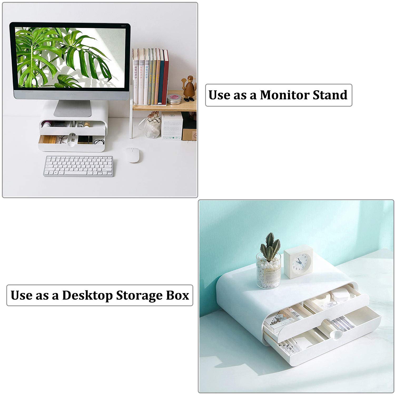 Ergonomic Monitor Stand Riser with Dual Pull-Out Drawers - Space Saving Desktop Organizer for Computer, PC & Laptop Accessories - Perfect for Home Office & Workspace Organization