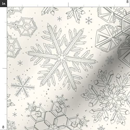 Gray Snowflakes on Neutral Beige Minky Fabric by The Yard - Soft Printed Fabric for Sewing Baby Blankets, Quilt Backing & Plush Projects - DIY Crafting, Nursery Decor, Cozy Home Textiles