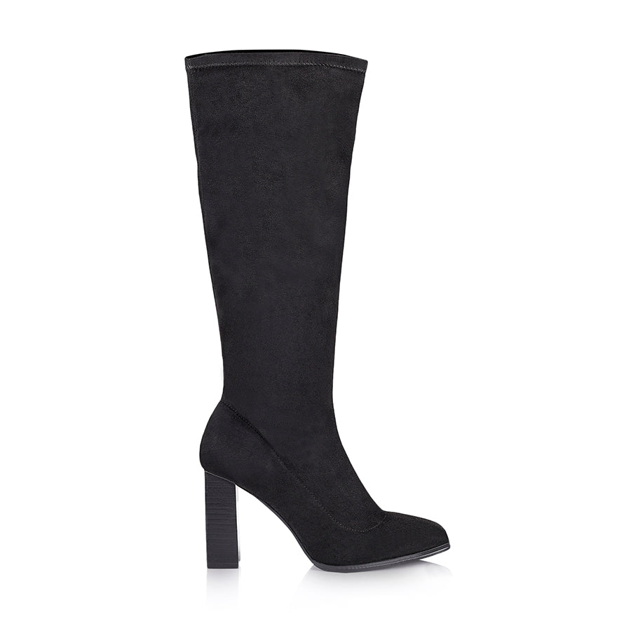 Macey Women's Knee High Stretch Boots - Black Microfiber - Comfortable & Stylish for Fall, Winter & Office Wear