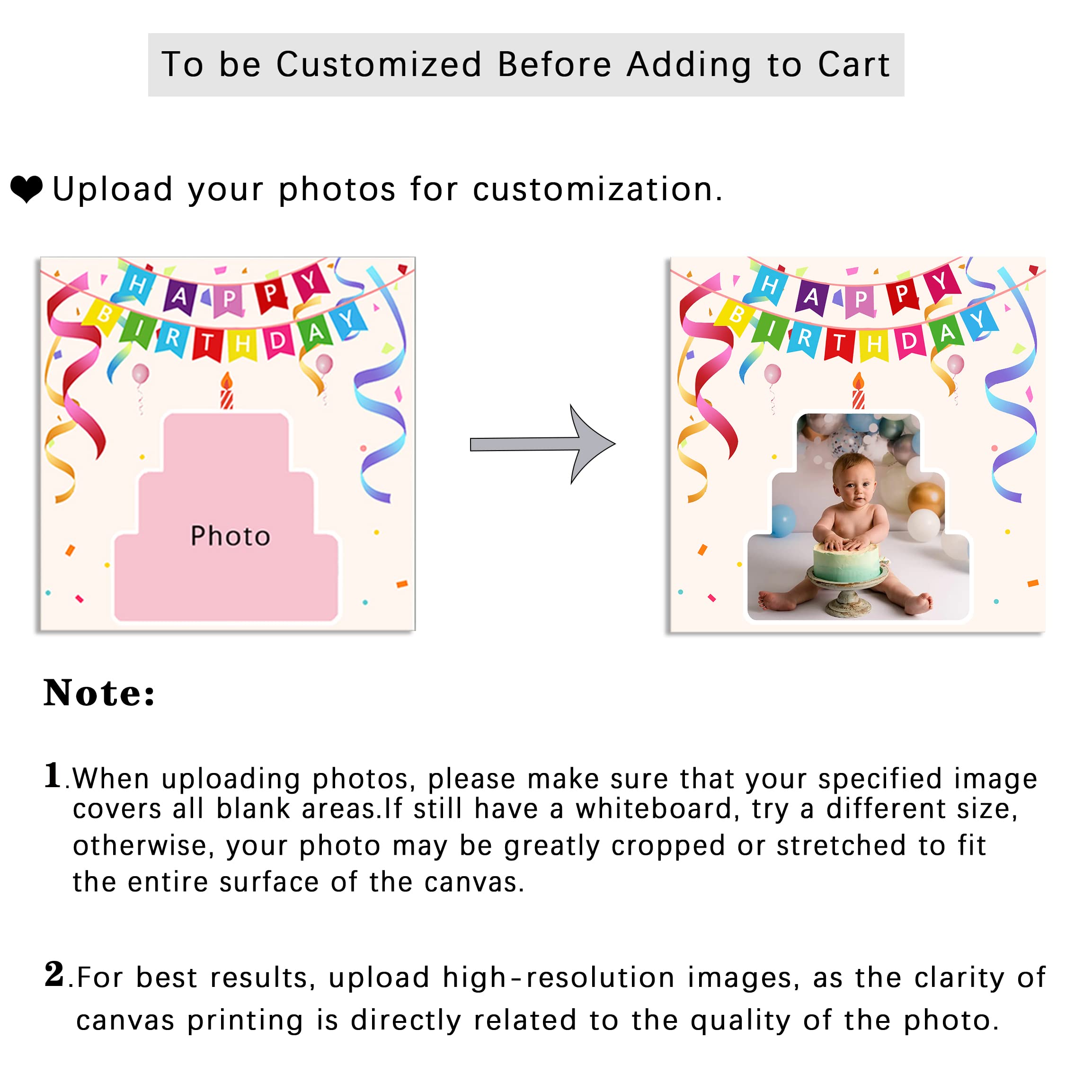 Custom Baby Birthday Photo Collage Canvas Print - Personalized 30