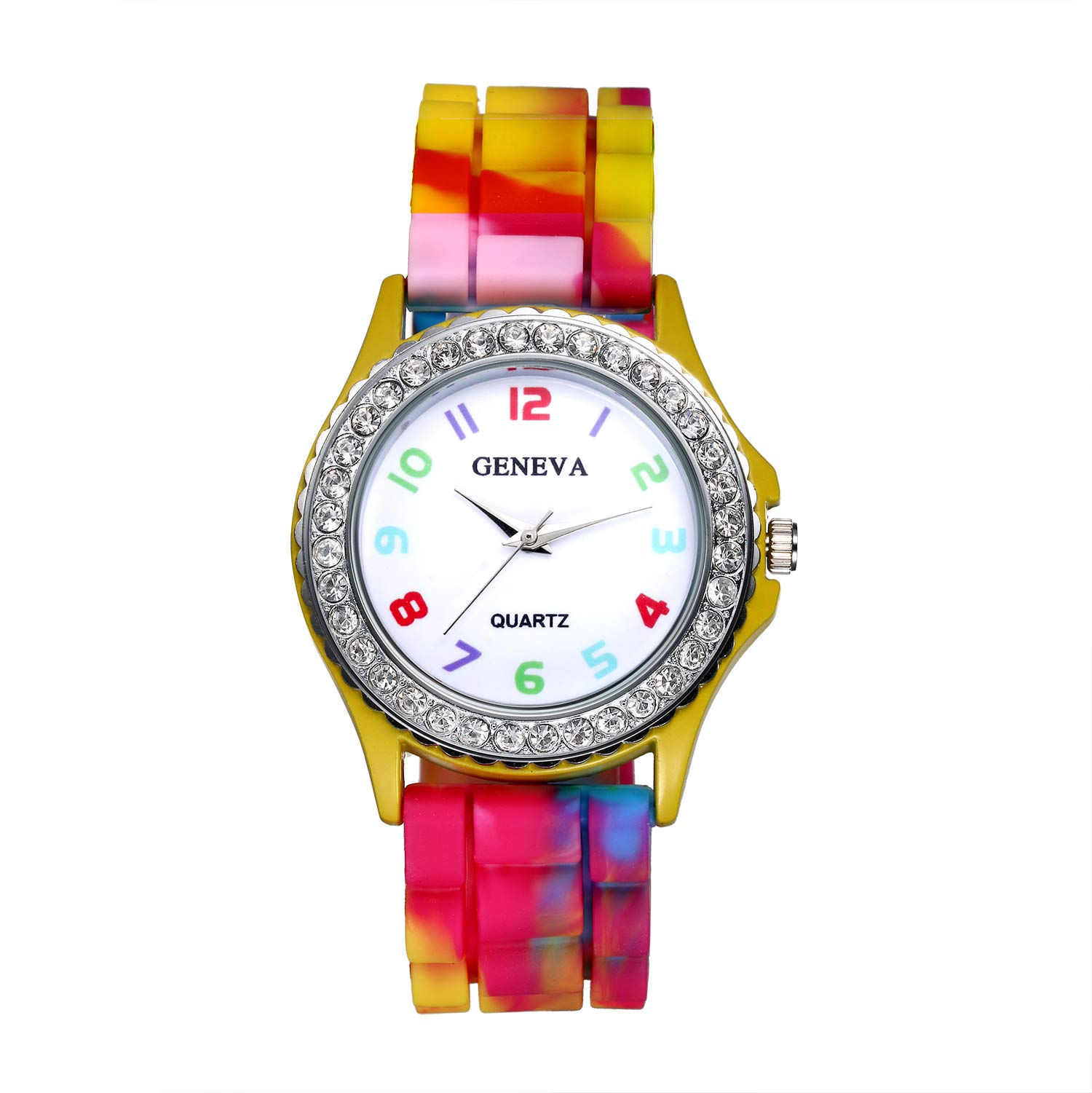Lancardo Women's Rhinestone Rainbow Quartz Watch - Colorful Silicone Jelly Band Casual Dress Watch for Women - Perfect for Everyday Wear, Parties, and Fashion Accessories