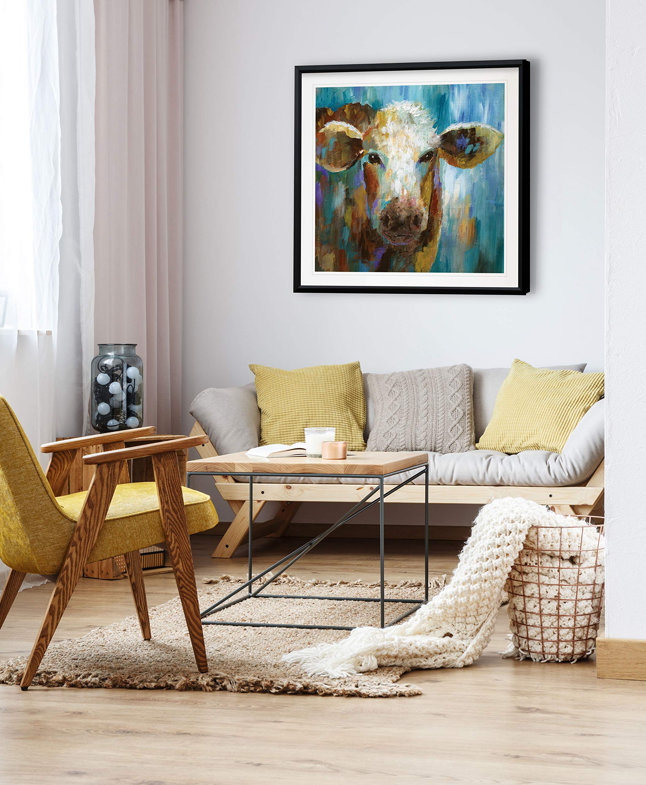 LuLu Belle Calf Painting - Premium Framed Animal Art for Nursery & Kids Room Decor - High Quality Giclee Canvas Print Ready to Hang - Perfect for Baby Shower Gifts & Children's Bedroom Wall Decor