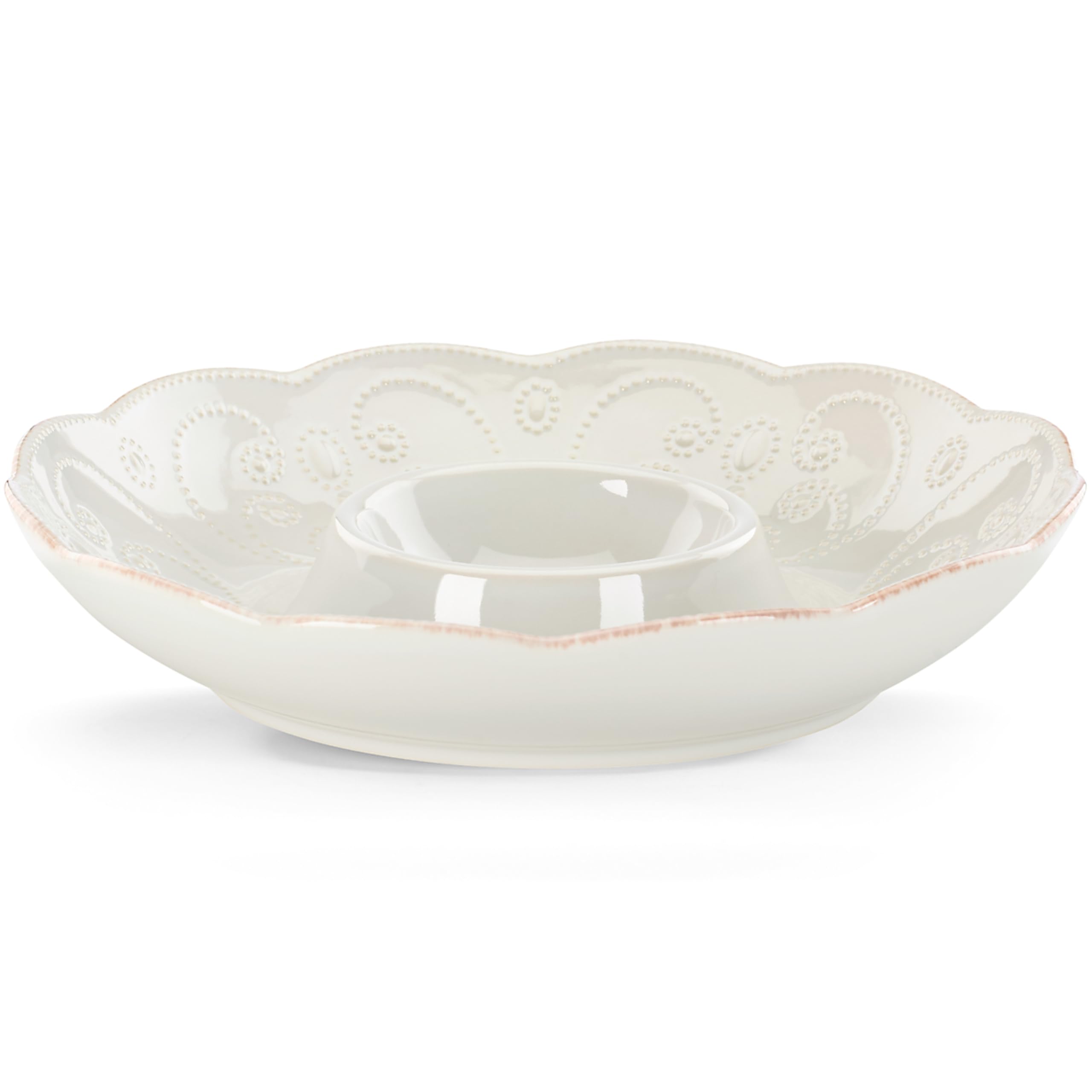 Lenox French Perle White Chip and Dip Serving Tray - Elegant Appetizer Platter for Parties, Entertaining & Holiday Gatherings