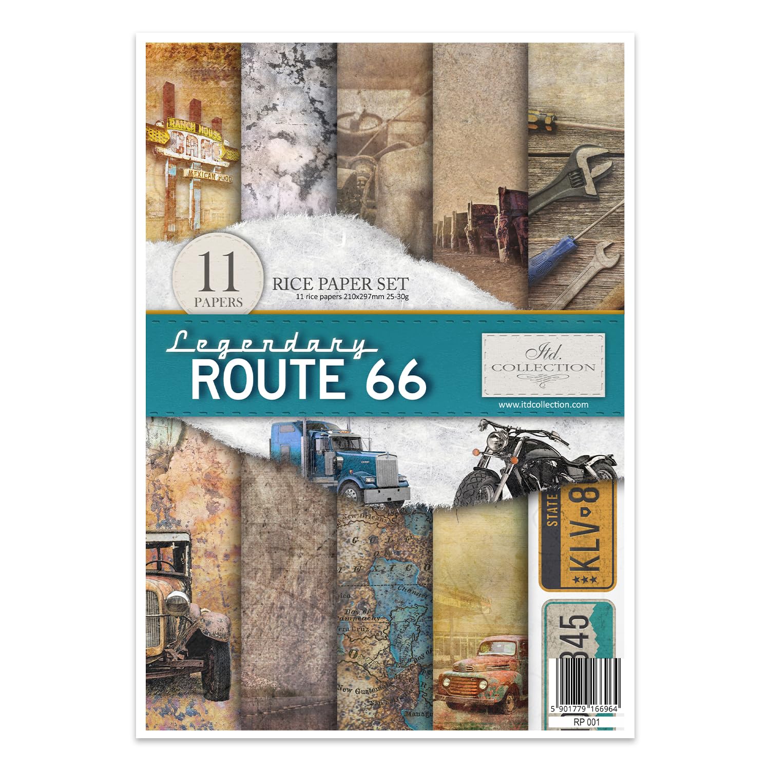 RP001 Legendary Route 66 Rice Paper - 29.7 x 21 cm (11.7 x 8.3 inches) - Premium Art Paper for Scrapbooking, Origami & Calligraphy - Perfect for DIY Crafts, Gift Wrapping & Home Decor