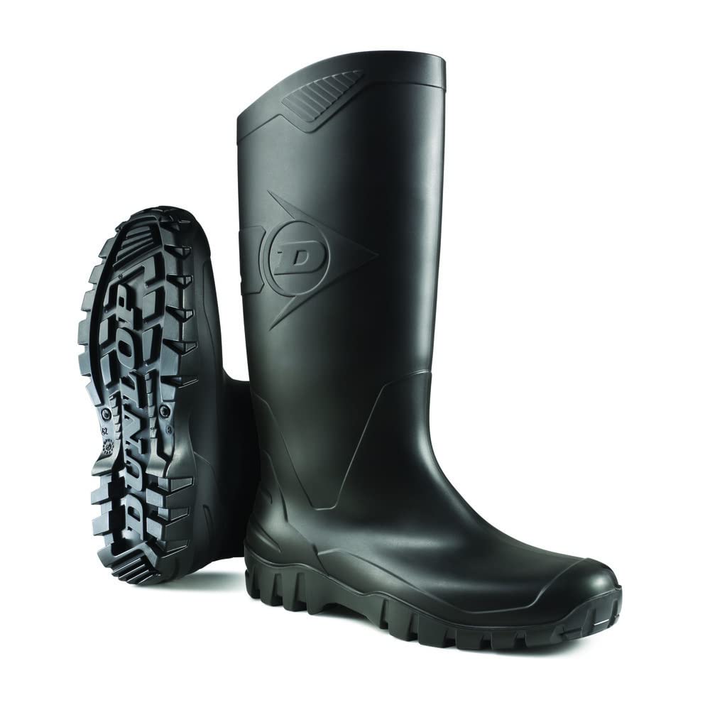 DUNLOP Protective Work Boots for Men, 100% Waterproof PVC Safety Shoes, Lightweight & Durable Steel Toe Work Boots - MD0HD01.05, Size 5, Black - Ideal for Construction, Industrial Work & Outdoor Activities