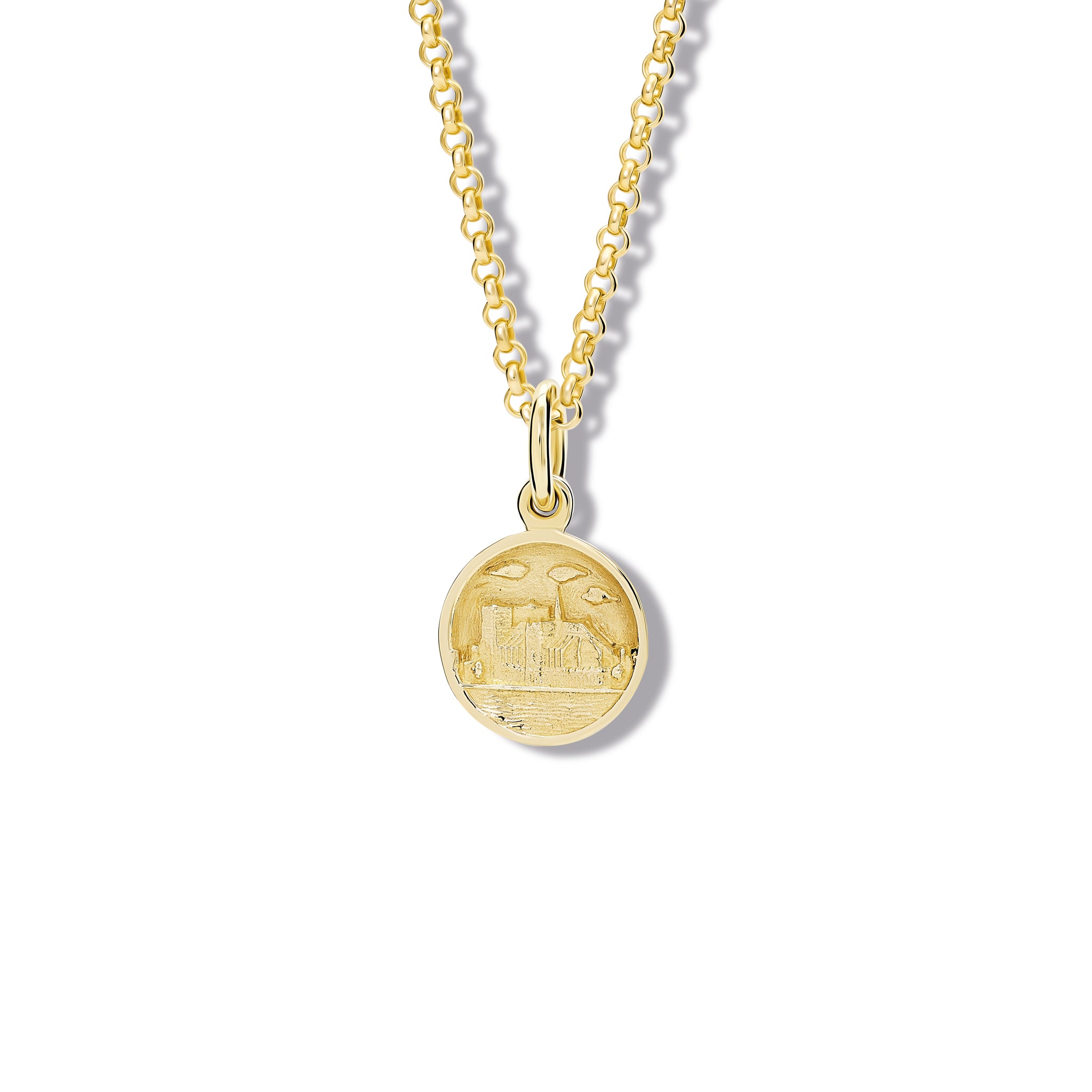 Notre Dame Medallion Charm Pendant in 14K Yellow Gold - Perfect for Religious Jewelry Gifts & Catholic Faith Accessories