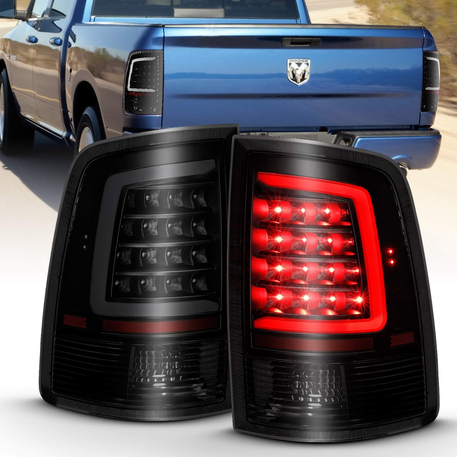 ANZO USA 311319 LED Tail Lights for Dodge Ram 1500 (2009-2018) - Smoke Lens, DOT Approved, Easy Installation - Upgrade Your Truck's Style & Safety for Night Driving