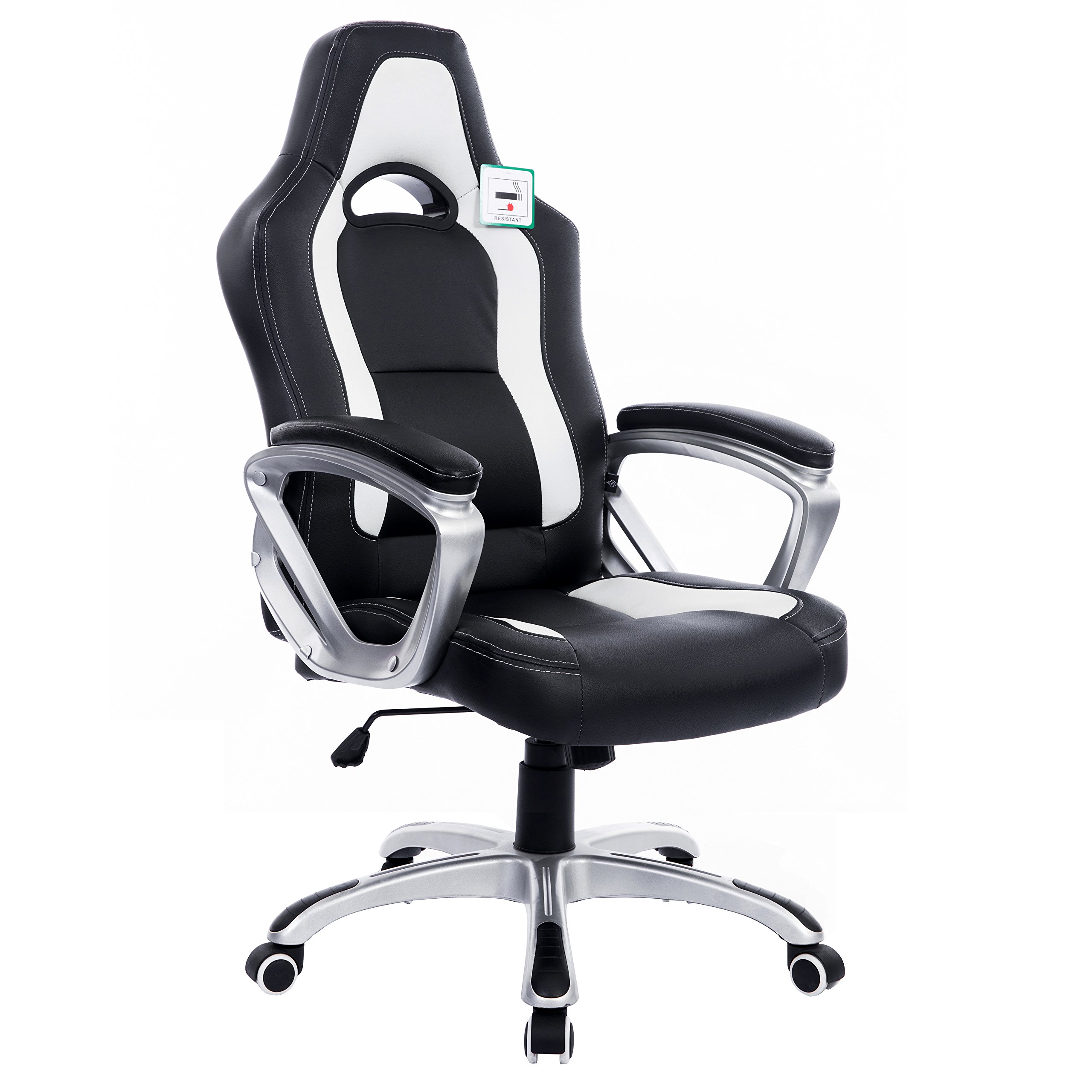 Premium Black & White Racing Style Swivel Office Chair - Ergonomic Gaming & Work Desk Chair for Home & Office Use