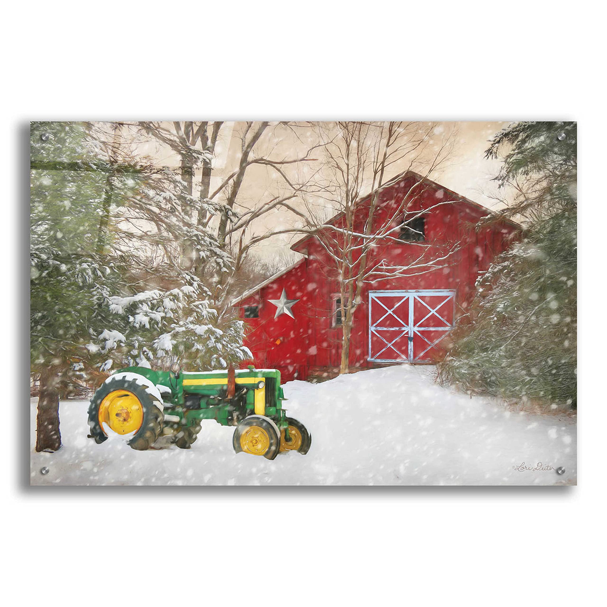 Epic Art 'Winter at The Barn' by Lori Deiter - 36x24 Inch Acrylic Glass Wall Art Painting - Modern Home Decor for Living Room, Bedroom & Office