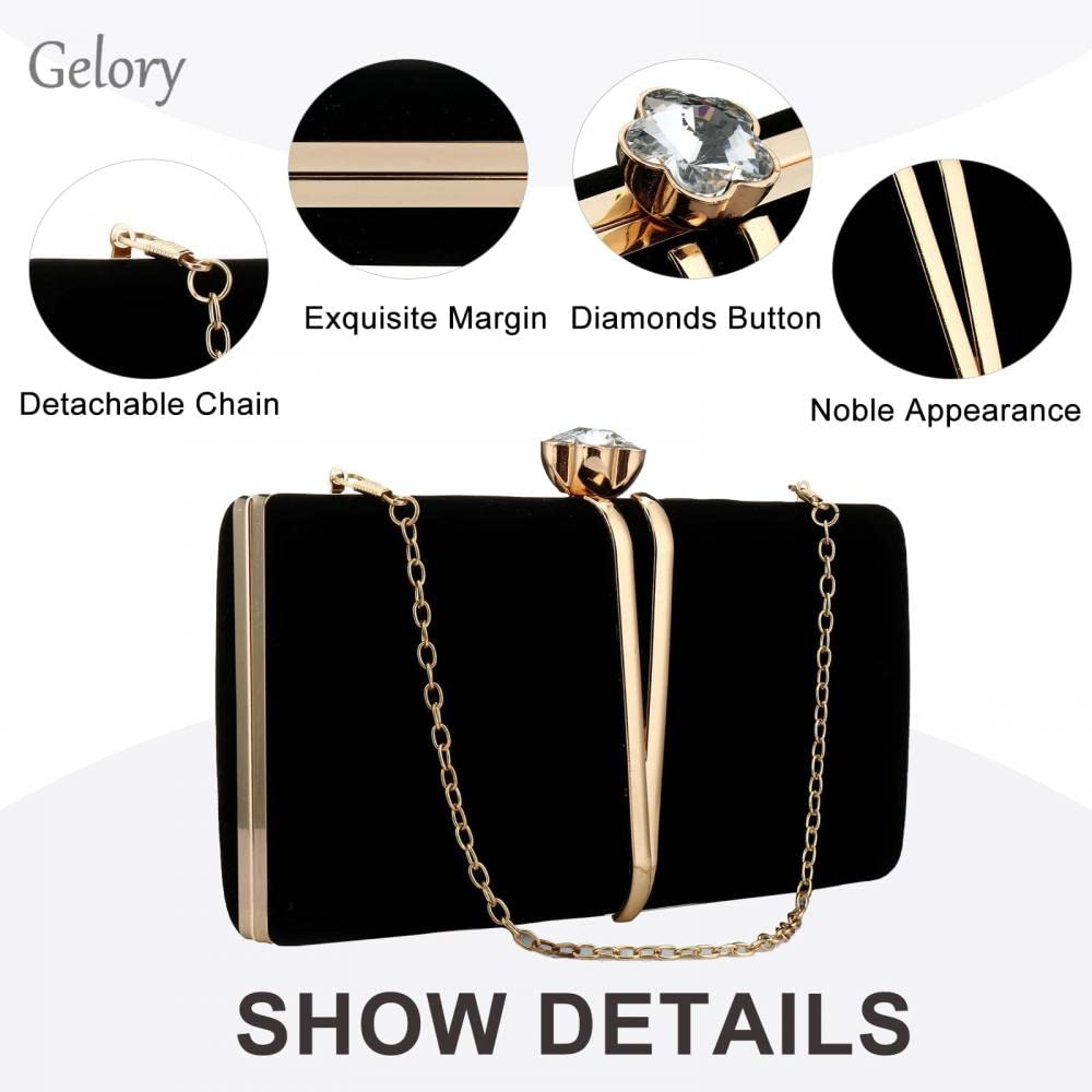 Vintage Women's Clutch Bag - Elegant Evening Handbag with Detachable Chain, Diamond Accents & Suede Velvet Finish | Perfect for Cocktail Parties, Weddings & Formal Events