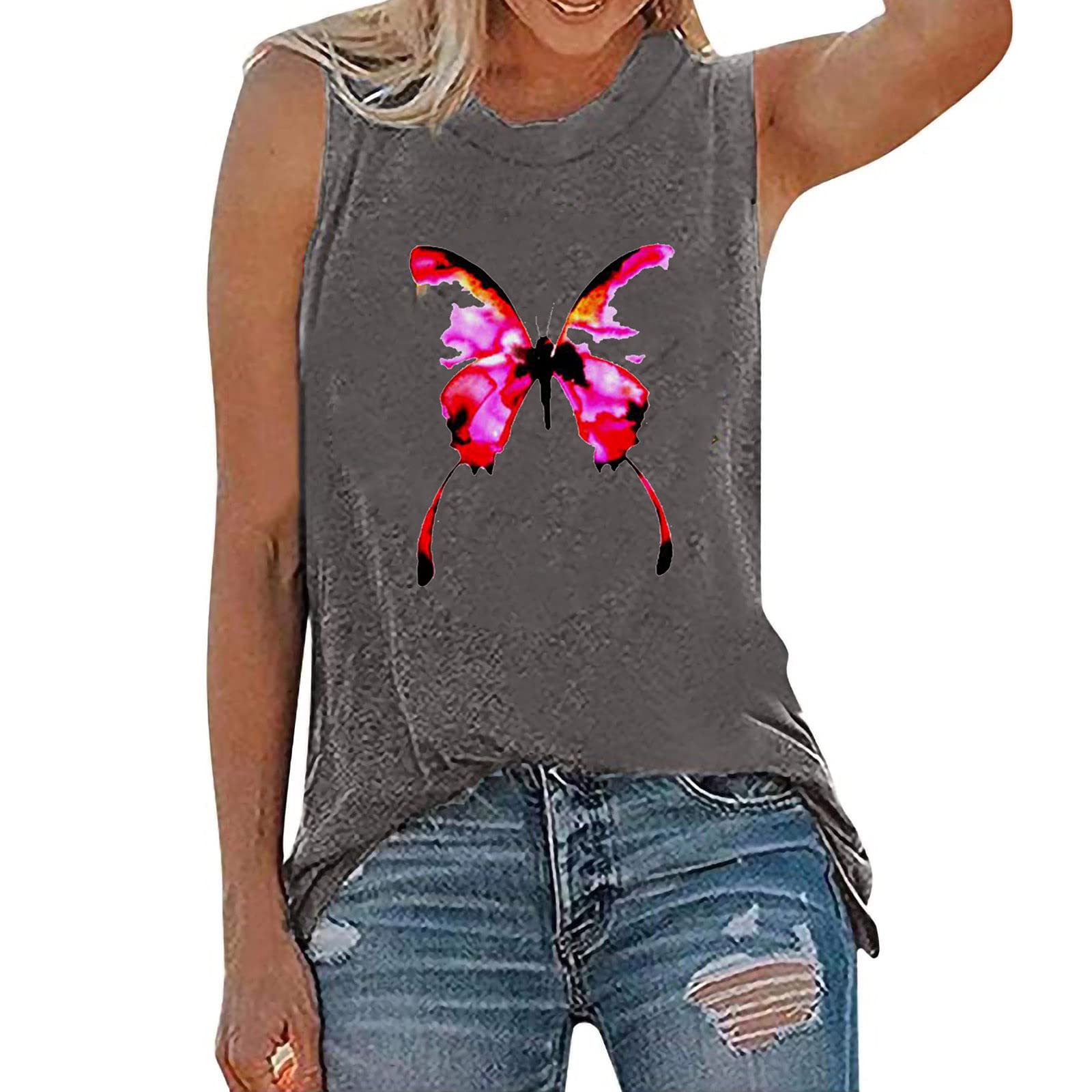 Women's Sleeveless Yoga Tank Top - Cute Butterfly Print Workout Shirt, Loose Fit Exercise Blouse for Yoga, Gym & Casual Wear | Breathable & Comfortable Activewear