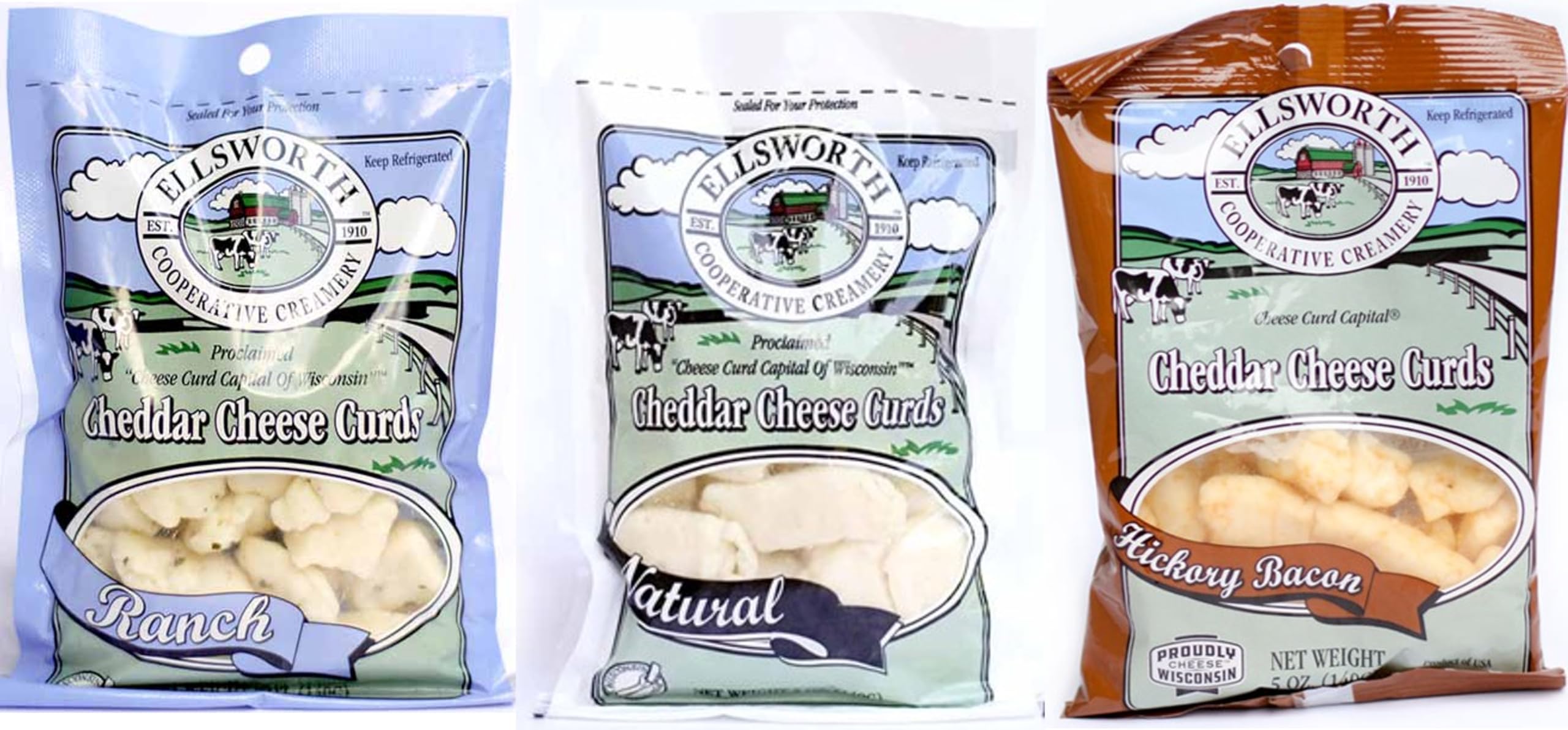 Ellsworth Wisconsin Cheese Curds - 3 Pack Midwest Trio | Fresh Dairy Snacks for Poutine, Appetizers & Game Day Parties | Deli Direct Premium Cheese Curds