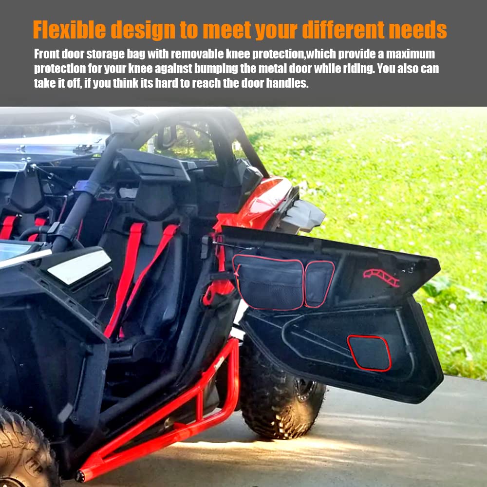 **Can Am Maverick X3 Accessories - Front Upper Door Storage Bags & Tool Organizer with Removable Knee Pad for 2017+ Maverick X3 Max XRS XDS Turbo RR (Orange Piping) - Perfect for Off-Road Gear Storage & Organization**