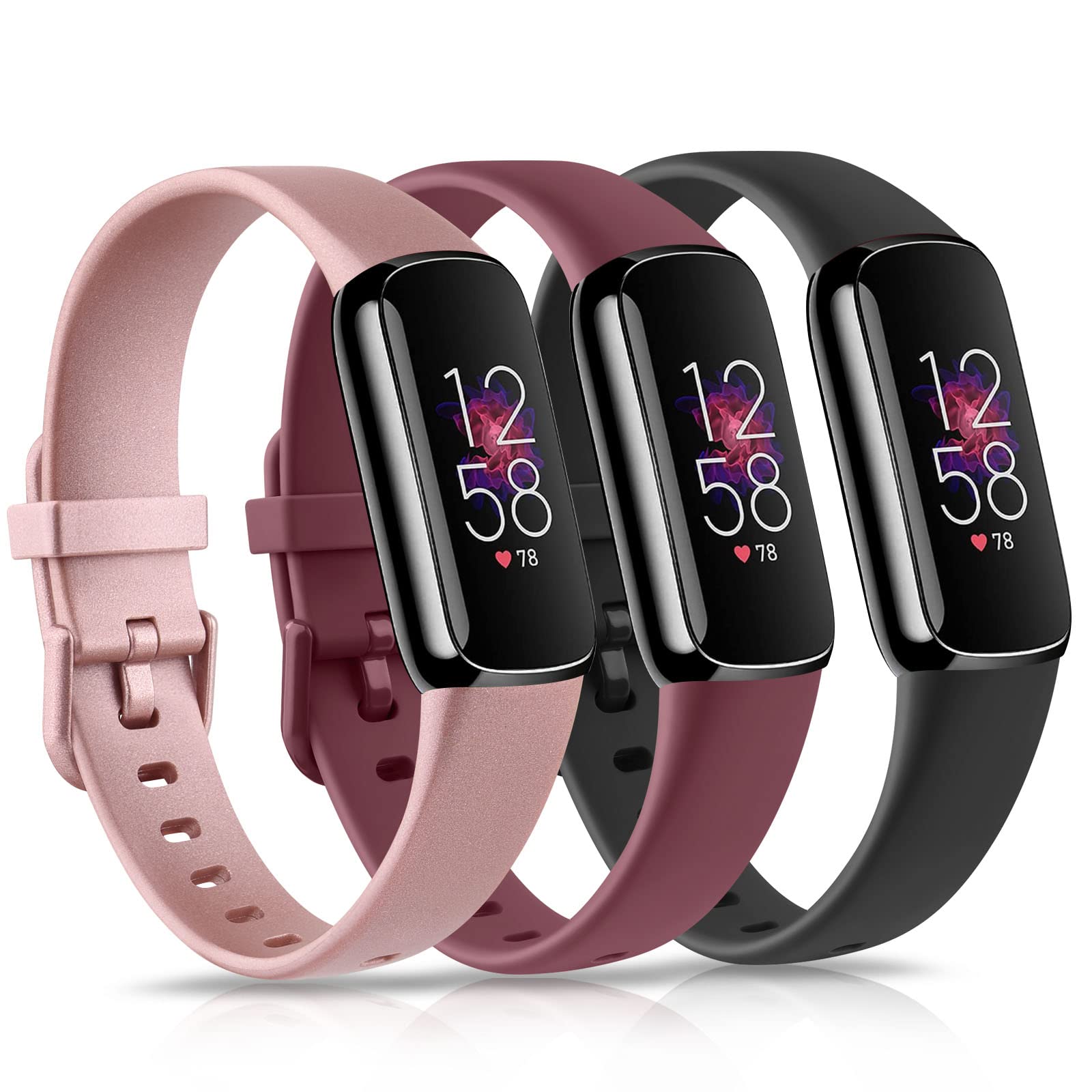 Fitbit Luxe Bands 3-Pack - Soft Silicone Replacement Straps for Women & Men | Fitness & Daily Wear