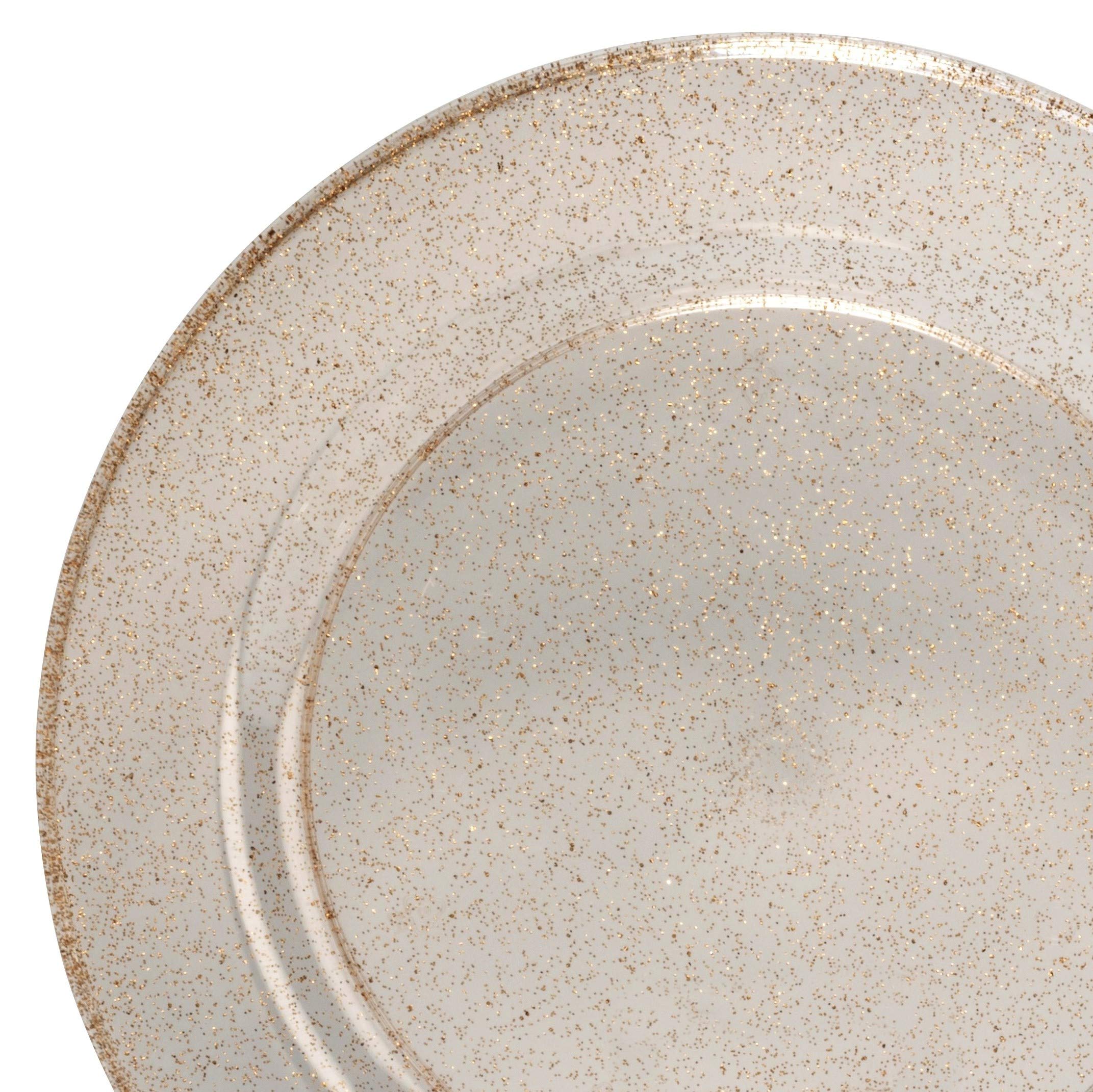 60-Pack Heavyweight Disposable Plastic Plates - 7.5'' Appetizer/Dessert Plates, Clear with Gold Glitter - Perfect for Weddings, Parties & Special Occasions