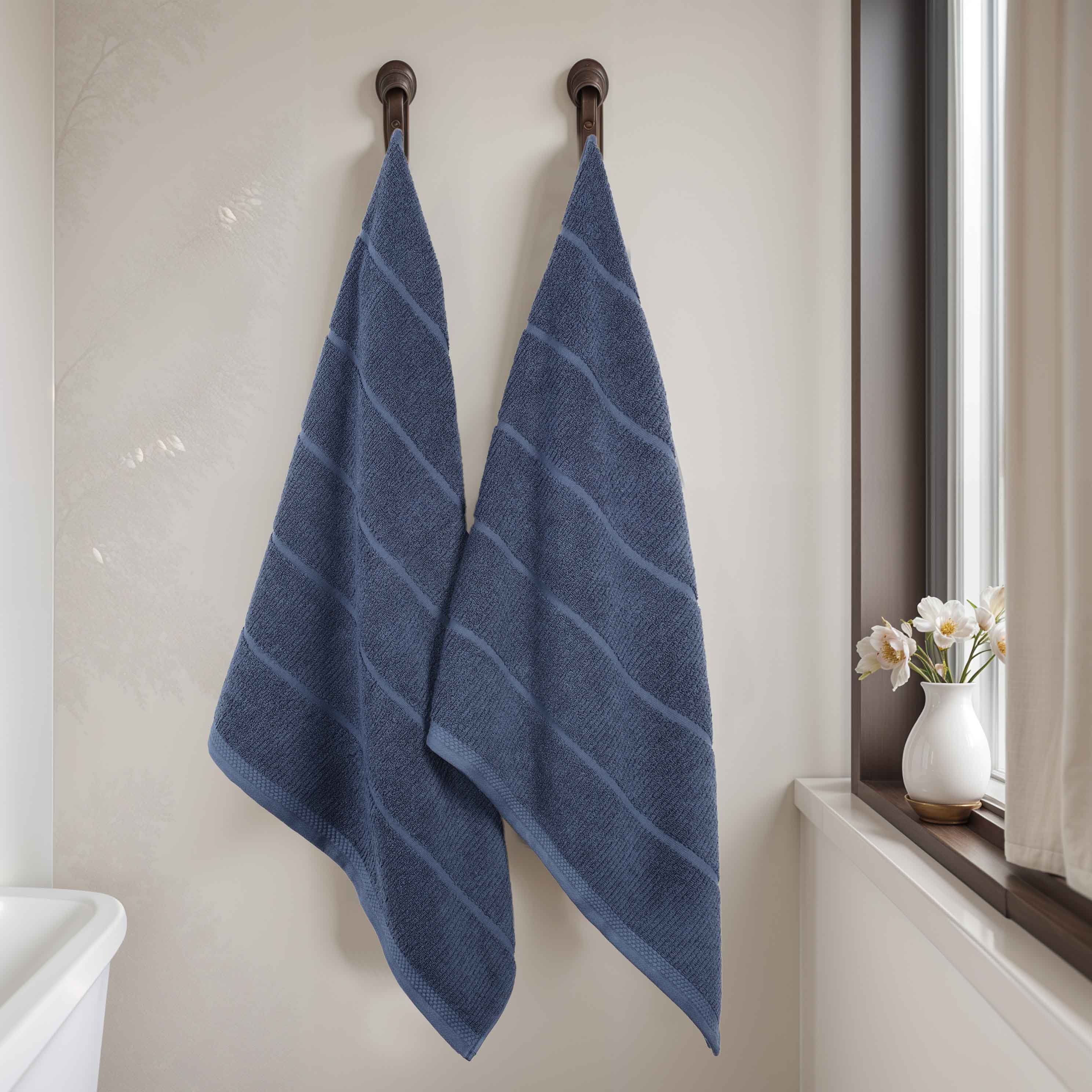 Milo Smart Twist Cotton Solid Ribbed Design Bath Sheets, Set of 2 - Ultra Soft & Absorbent Luxury Towels for Spa, Bathroom & Beach Use