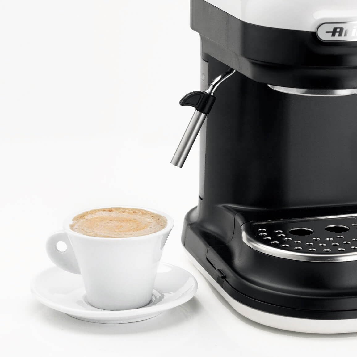 ARIETE 1318/01 Modern Espresso Coffee Machine with Built-in Grinder - White | Compact Home & Office Coffee Maker for Espresso Lovers | Perfect for Morning Brews, Afternoon Pick-Me-Ups & Entertaining Guests