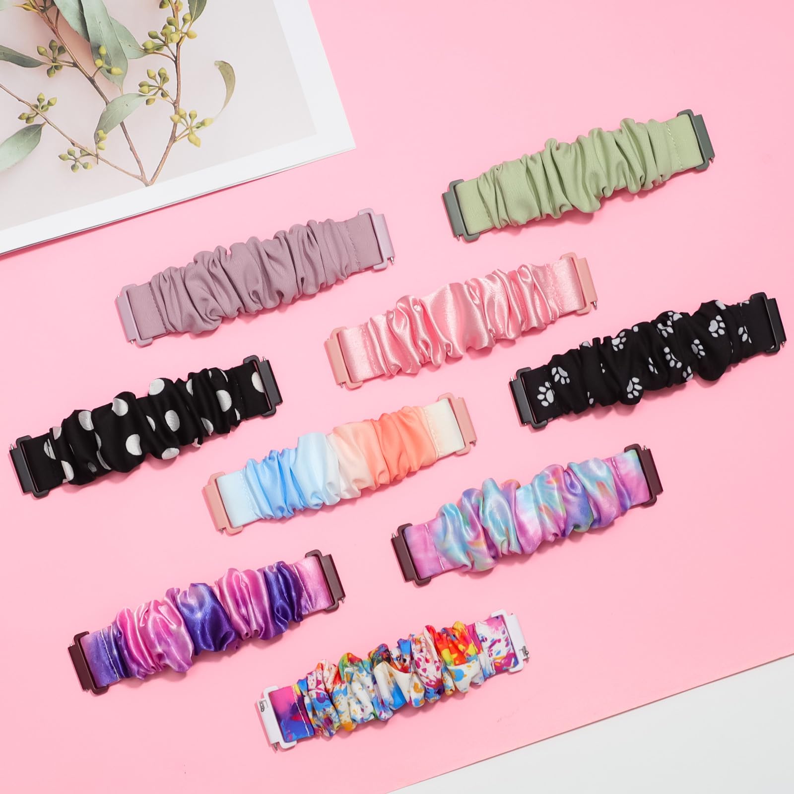 2 Pack Cute Printed 20mm Soft Elastic Scrunchie Bands for Gizmo Watch 3/2/1, Gabb Watch 3/2/1, SyncUP Watch, Cosmo JrTrack 3/2 SE/2/JrTrack - Stretchy Solo Loop Replacement Watch Bands for Kids - Perfect for School, Sports & Daily Wear