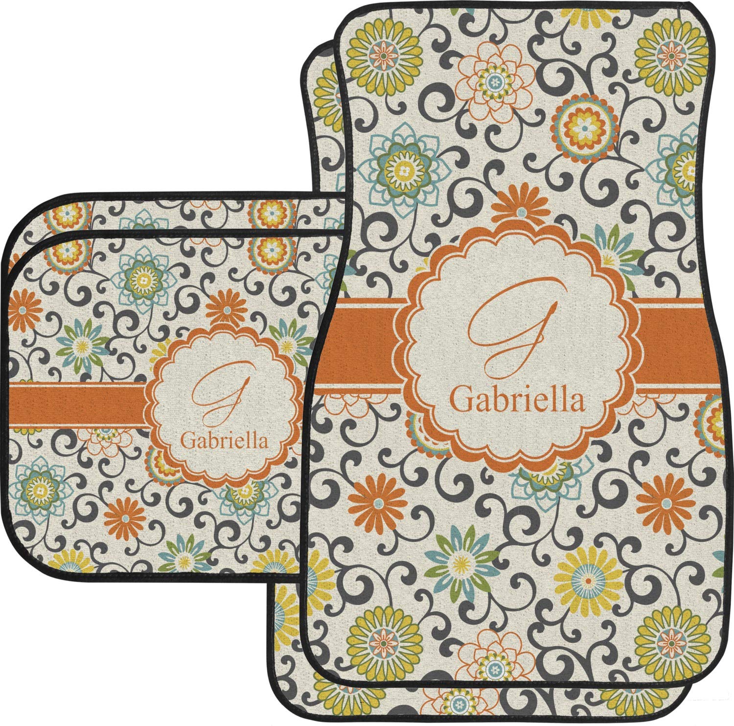 Custom Swirl & Floral Design Car Floor Mats Set - 2 Front & 2 Rear Mats for Cars, SUVs & Trucks | Waterproof & Non-Slip Protection | Perfect for Daily Commute, Road Trips & Family Travel