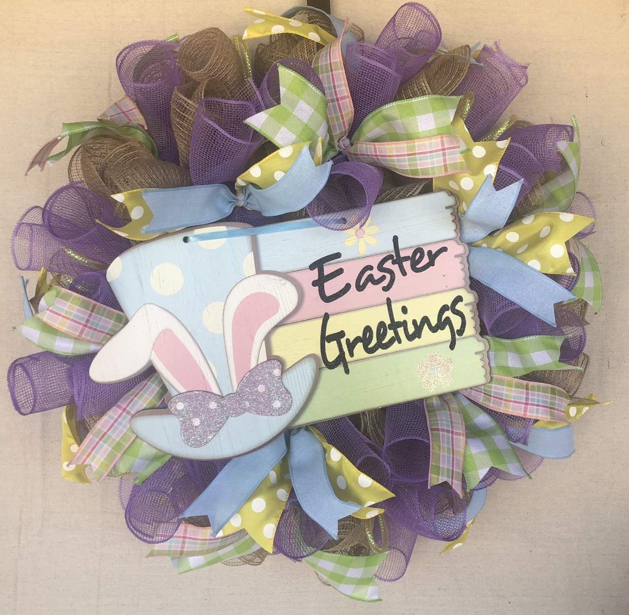 Rustic Easter Bunny Wreath - Spring Door Decor with Burlap Bow - Handmade Welcome Wreath for Easter Home Decor | Perfect for Front Door, Porch & Spring Celebrations