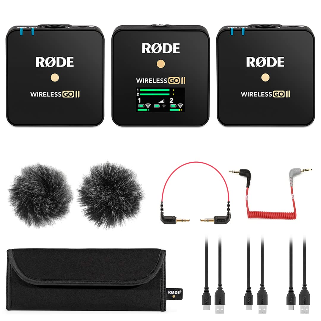 Rode Wireless GO 2 Dual Compact Digital Wireless Microphone System with SC7 TRRS Cable & Polishing Cloth - Perfect for Vlogging, Podcasting, Streaming & Content Creation