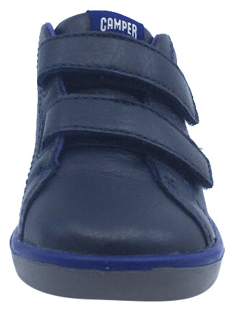 **Boys & Girls Leather Hook and Loop Booties – Comfortable Blue Camper Shoes for Kids – Perfect for Outdoor Play & Casual Wear**
