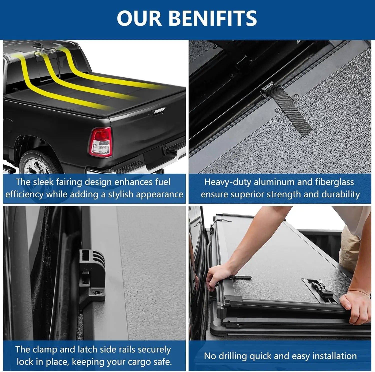 WEIZE Hard Tri-Fold Truck Bed Tonneau Cover for 2016-2024 Toyota Tacoma 5' Bed (60