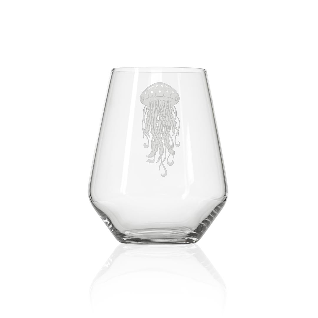 18oz Jellyfish Stemless Wine Tumbler Glasses - Set of 4 Unbreakable Crystal Clear Cups for Chardonnay, Cocktails & Outdoor Parties