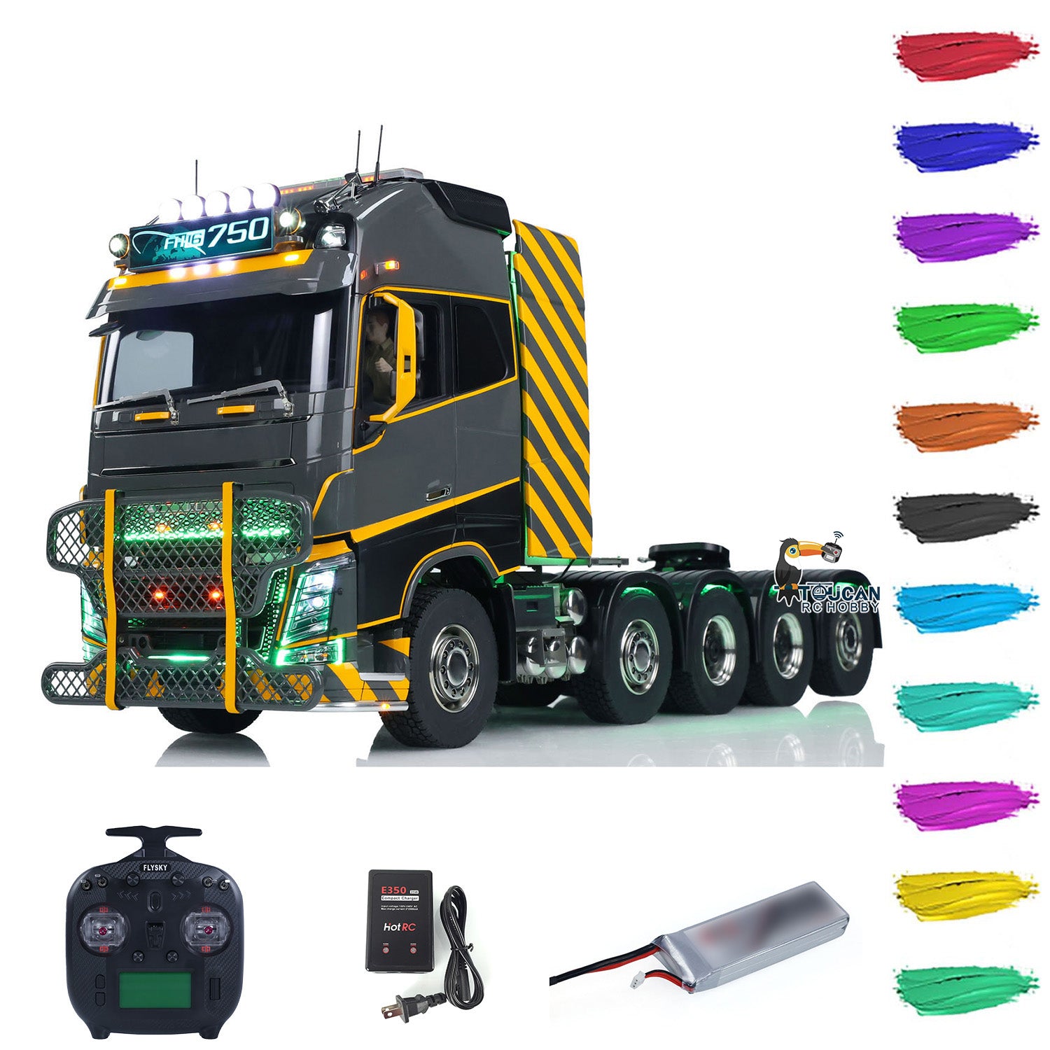 Unitru 02 FH16 1/14 Scale 10x10 Metal Chassis Remote Control Tractor Truck RTR RC Lorry Car Model with ST8 Radio, Battery, Smoke & Light - 3 Speed Modes for Off-Road Racing & Collectors