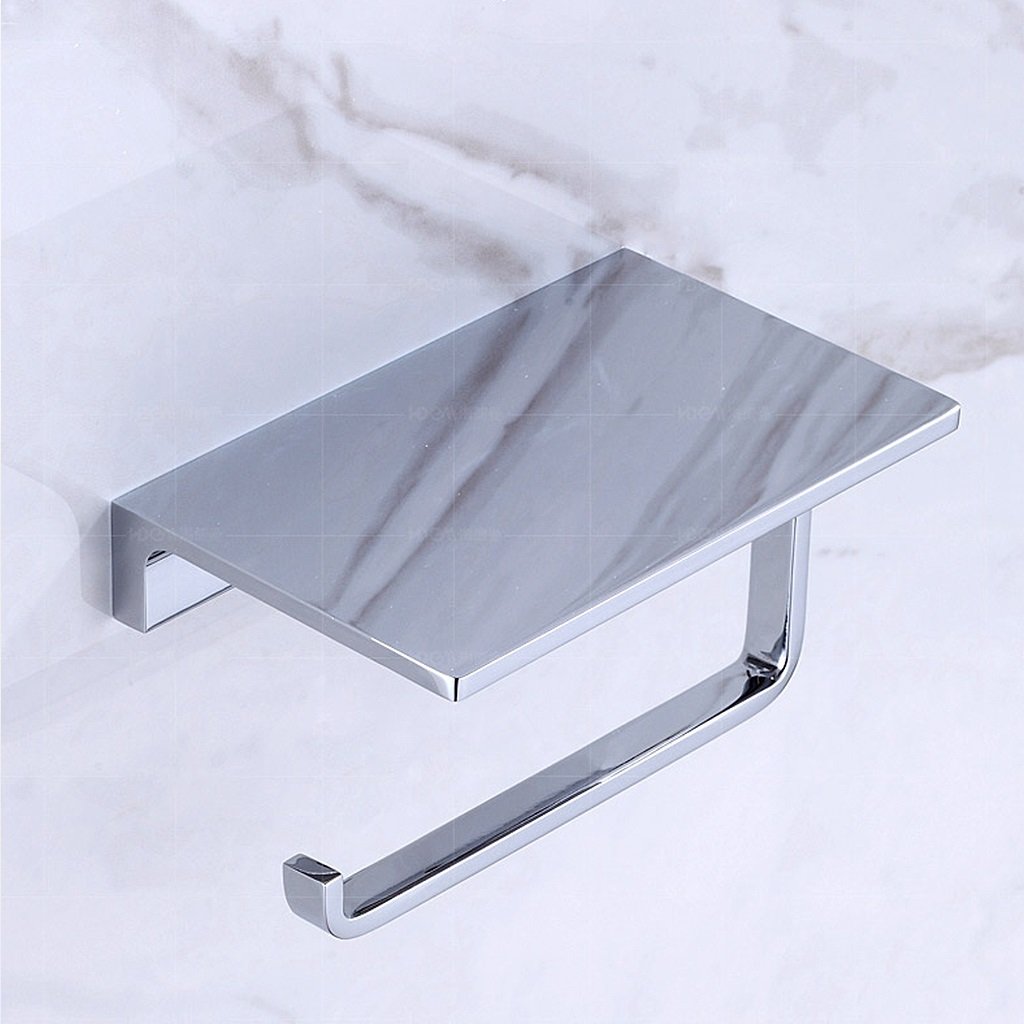 Modern Chrome Toilet Paper Holder Wall Mounted - Brass Bathroom Tissue TP Holder with Phone Shelf & Storage - Mirror Finish (1 Roll) - Perfect for Bathroom, Lavatory, and Restroom Organization