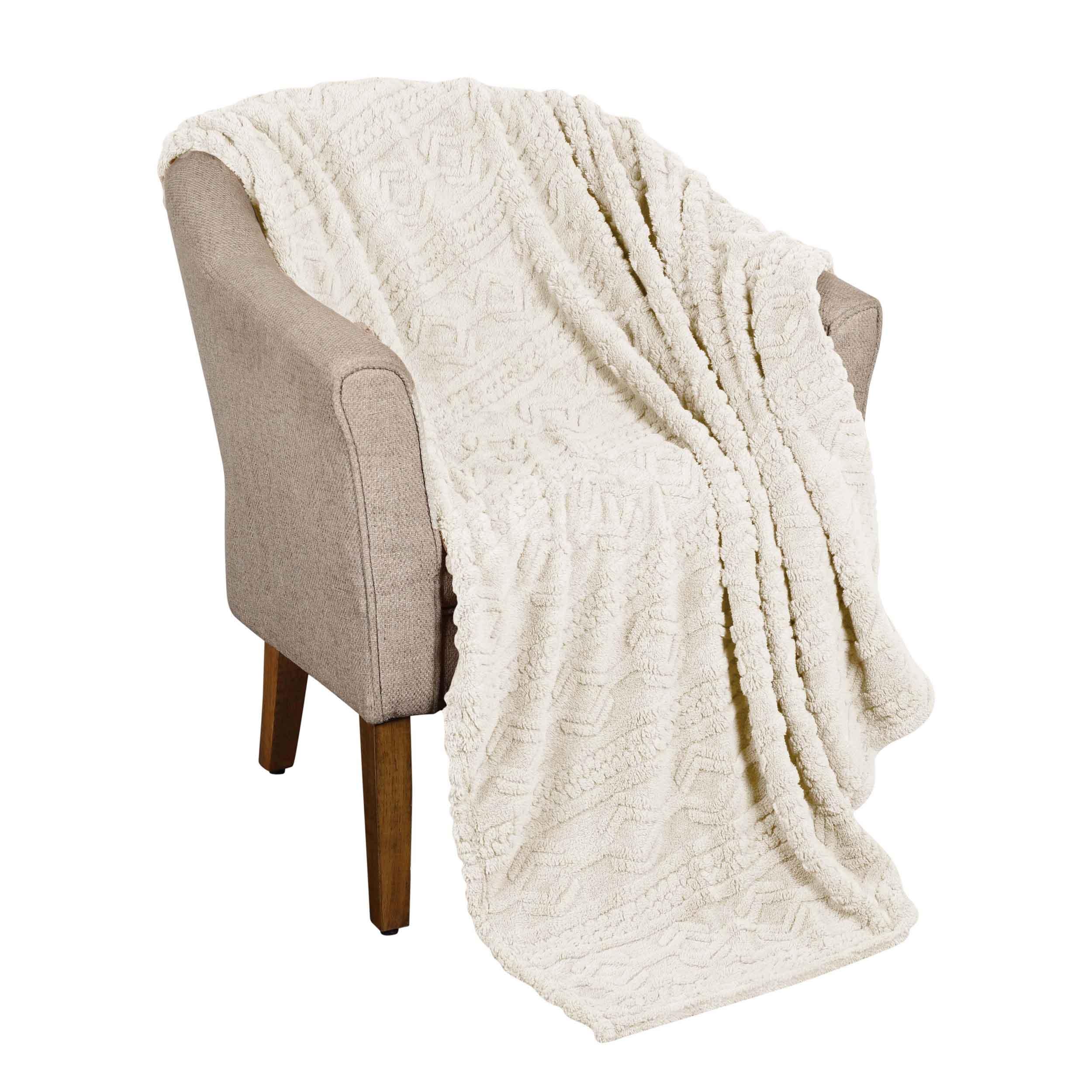 Arctic Boho Knit Jacquard Fleece Plush Blanket - Medium Weight Fluffy Throw for Sofa, Bed & Couch - Cozy Winter Warmth for Home, Office & Travel