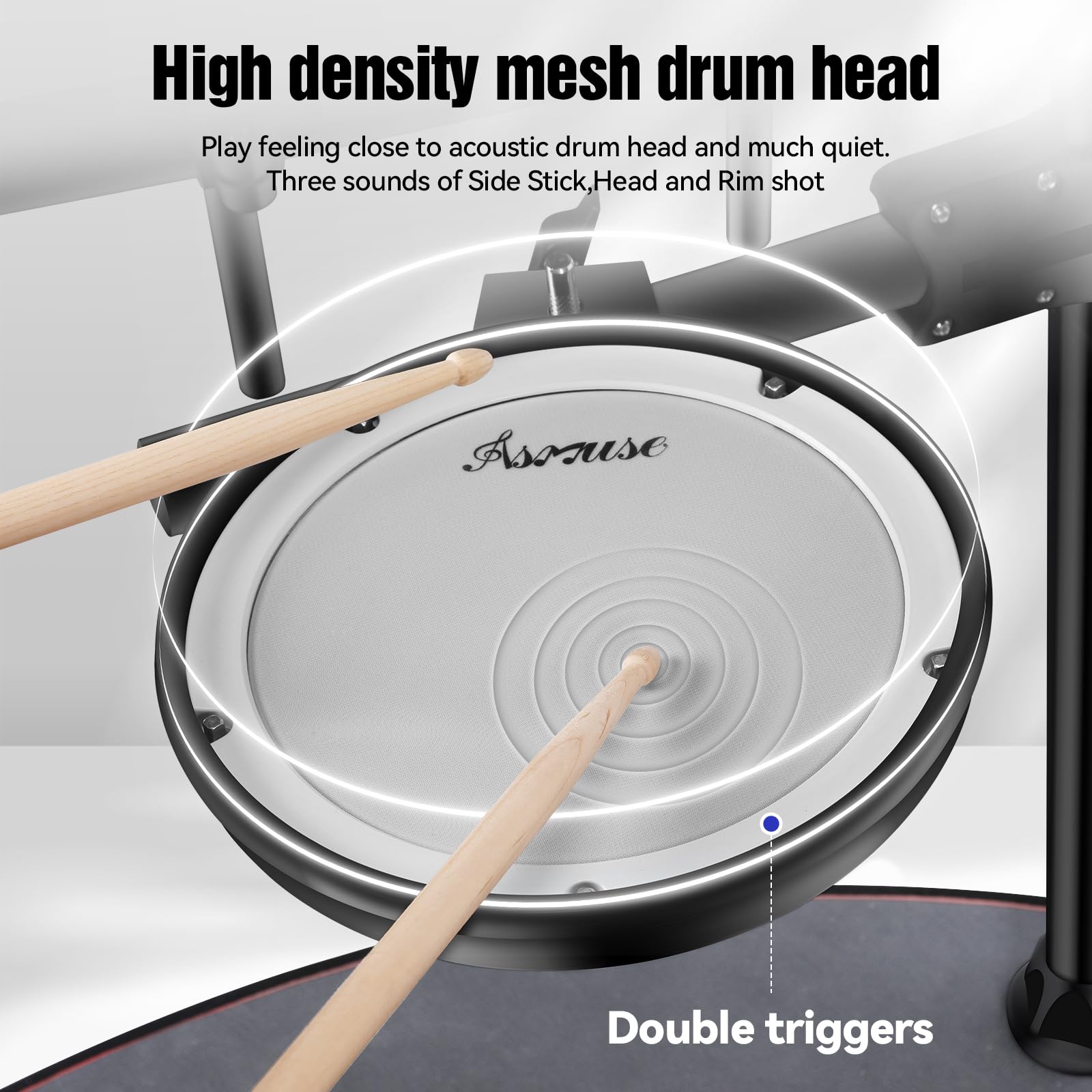 Asmuse AD-30 Electric Drum Kit with 4 Mesh Pads, Switch Pedals & Headphones - Electronic Drum Set for Beginners & Adults - Perfect for Home Practice, Studio Recording & Live Performance (Black)