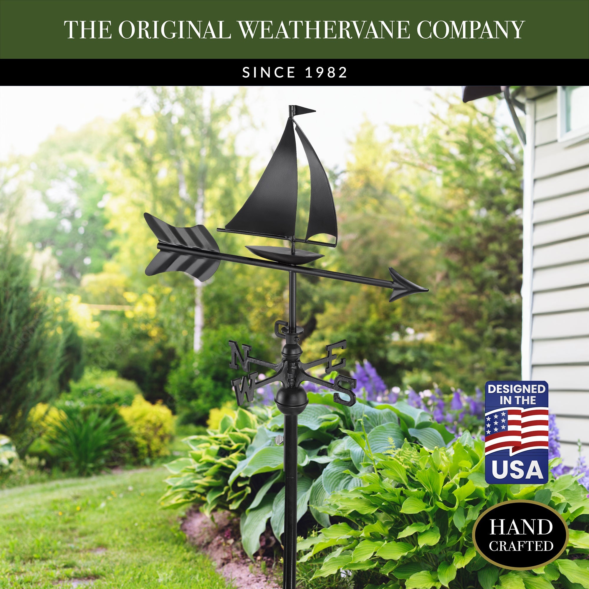 Black Aluminum Sailboat Weathervane for Garden - Nautical Outdoor Decor for Yard, Patio, or Farmhouse - Perfect for Coastal & Beach House Themes