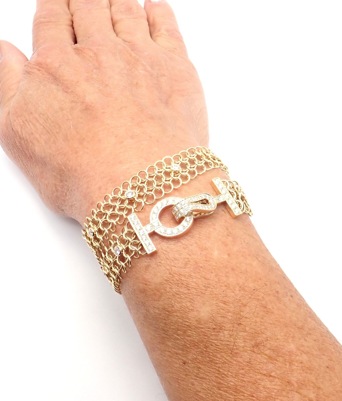 Authentic Cartier Agrafe 18k Rose Gold Diamond Link Bracelet - Size 17 - Luxury Jewelry Gift for Women - Perfect for Anniversaries, Weddings & Special Occasions