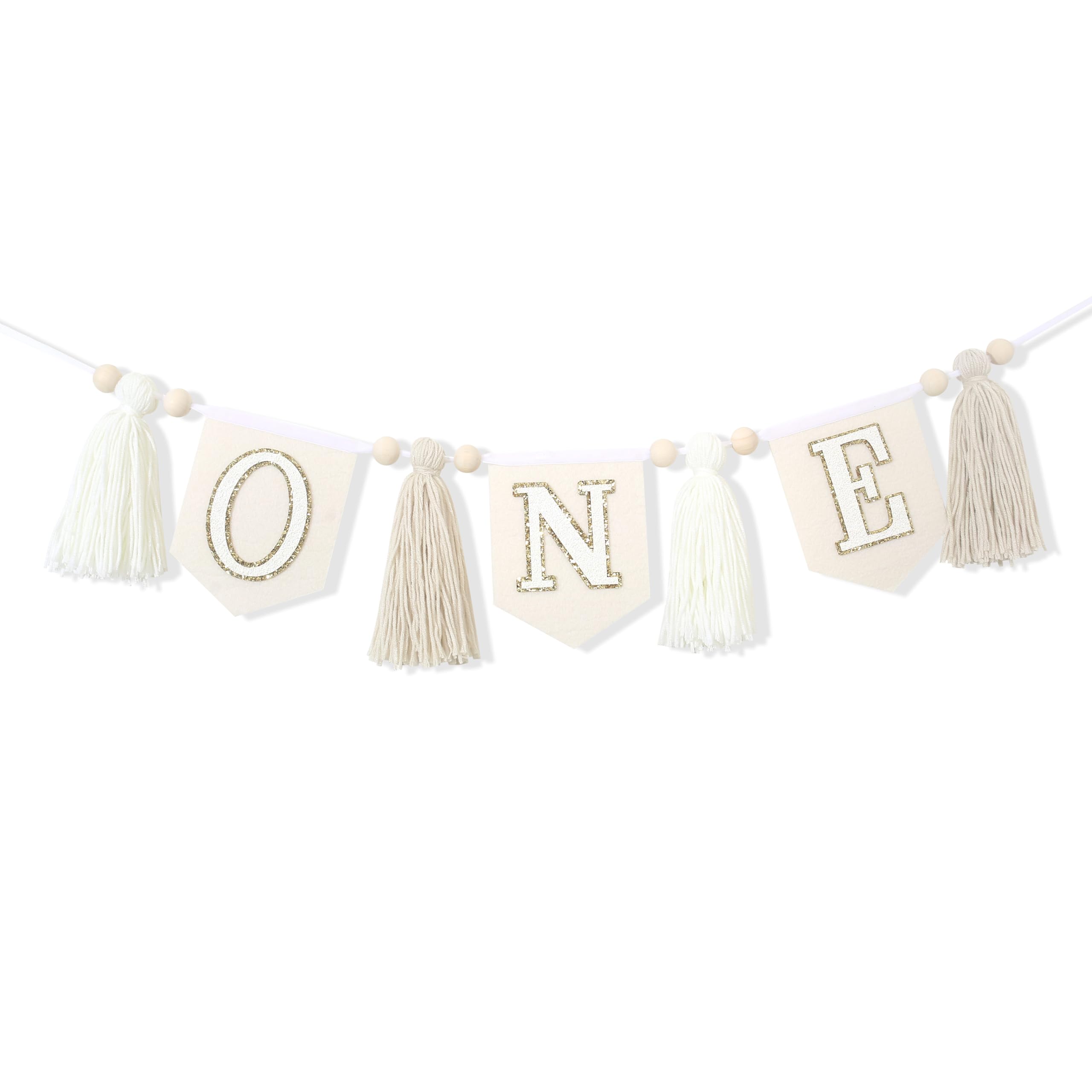 Boho Creamy White Tassel Banner for 1st Birthday - Wood Bead Garland, High Chair Decoration & Nursery Wall Hanging | Perfect for Baby's First Birthday Party, Nursery Decor and Photo Backdrops