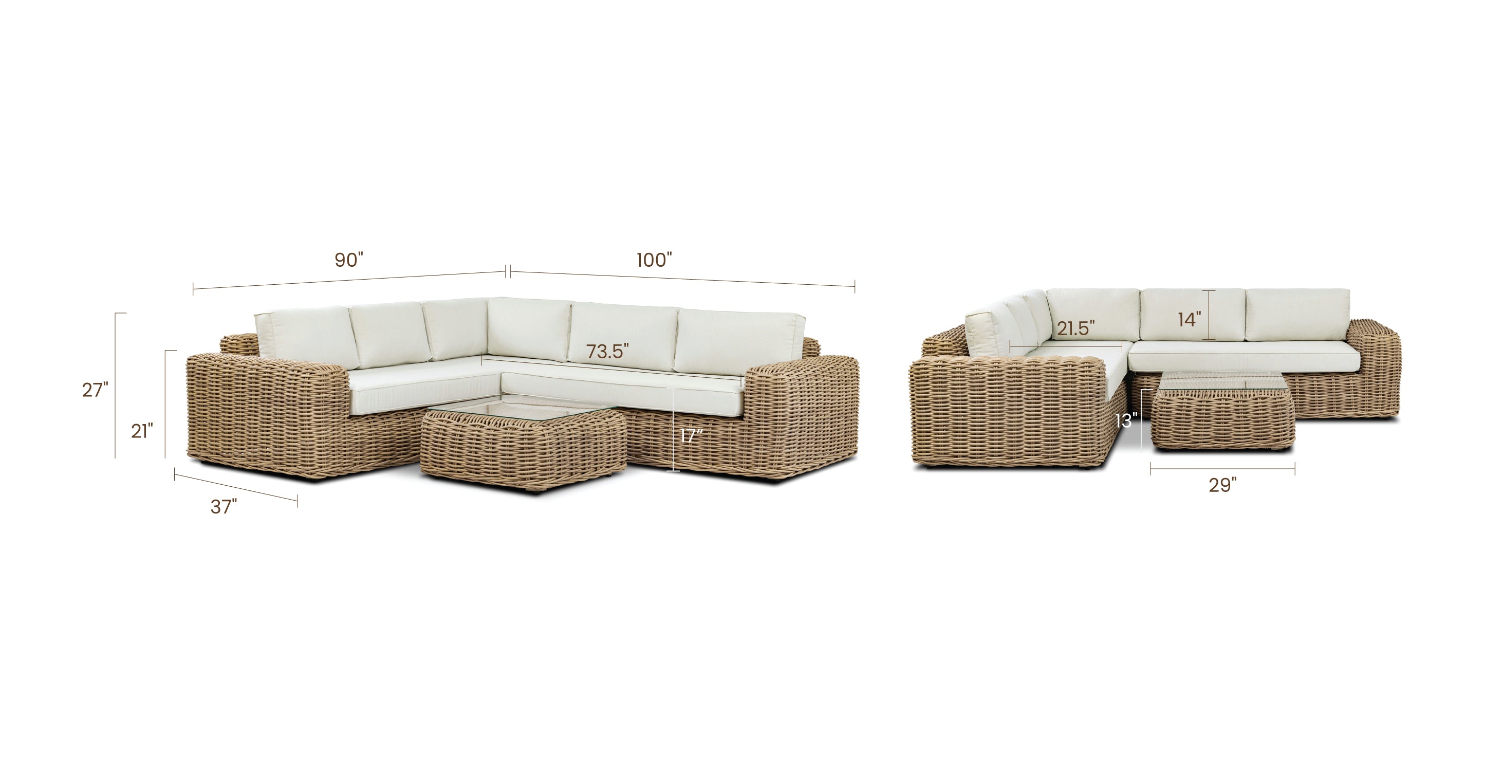 Modern Puglia Corner Sectional Sofa Set with Coffee Table - Comfortable L-Shaped Couch for Living Room, Lounge & Family Room - Perfect for Small Spaces & Home Decor