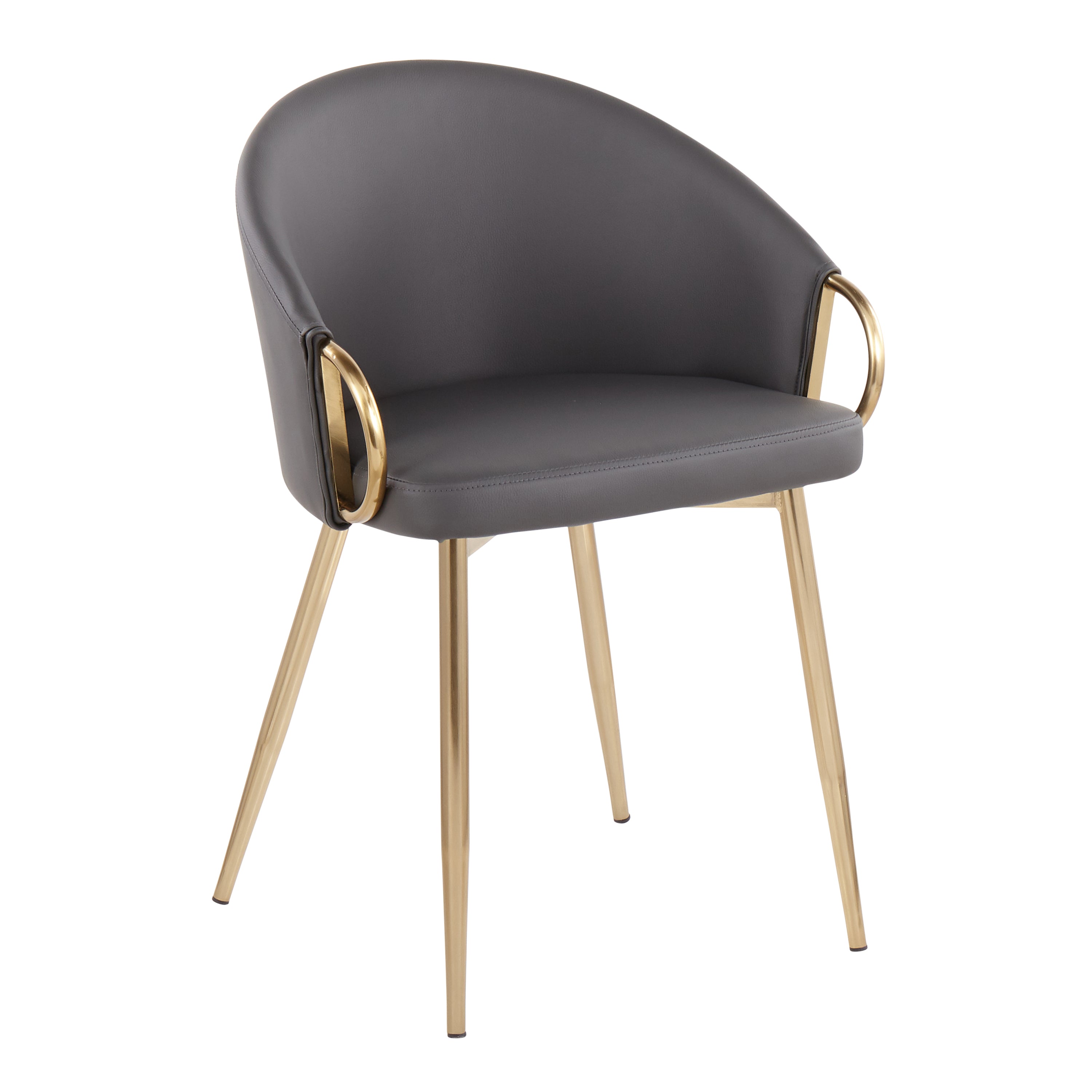 LumiSource Claire Modern Glam Accent Chairs - Set of 2 Gold Metal Frame with Gray Faux Leather Upholstery - Perfect for Living Room, Bedroom or Office Decor