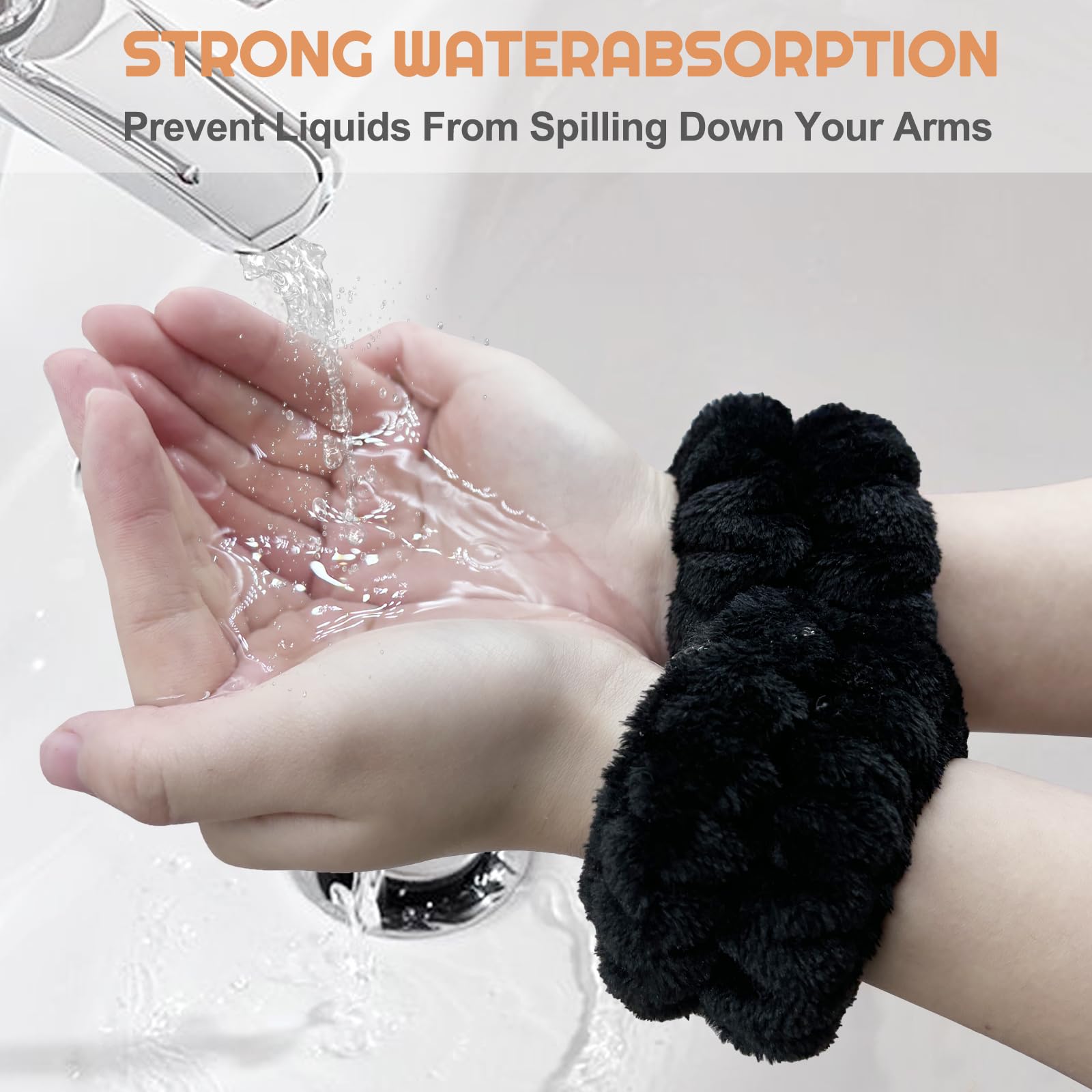 **Microfiber Face Washing Wristbands – Absorbent Wrist Towel for Skincare & Makeup, Prevents Water & Cleanser Dripping (Black) – Perfect for Travel, Gym & Daily Face Cleansing**
