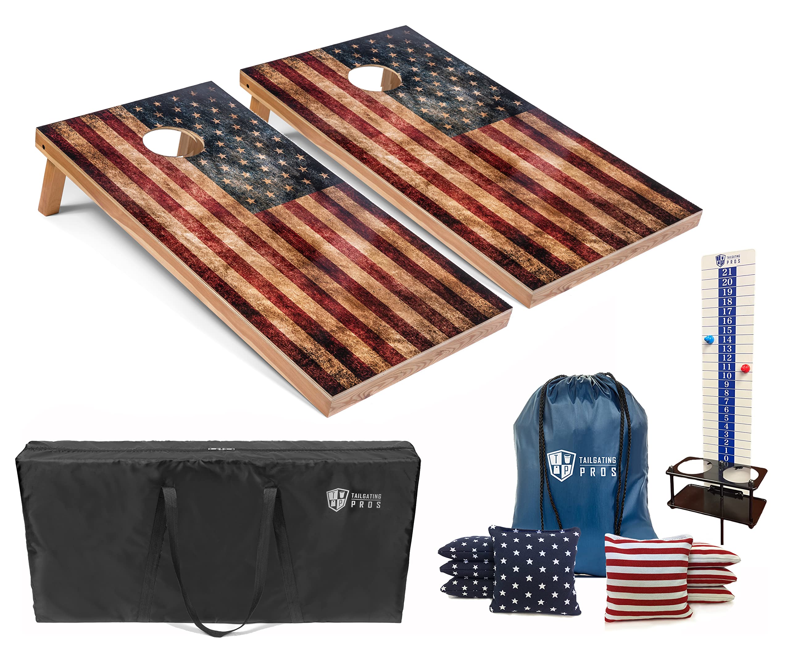 Premium Cornhole Game Set with 8 Bean Bags, Scoreboard & Carry Case - Regulation 4'x2' Corn Hole Boards for Outdoor Games - Perfect for Tailgating, Backyard Parties & Camping (LED Light Option Available)