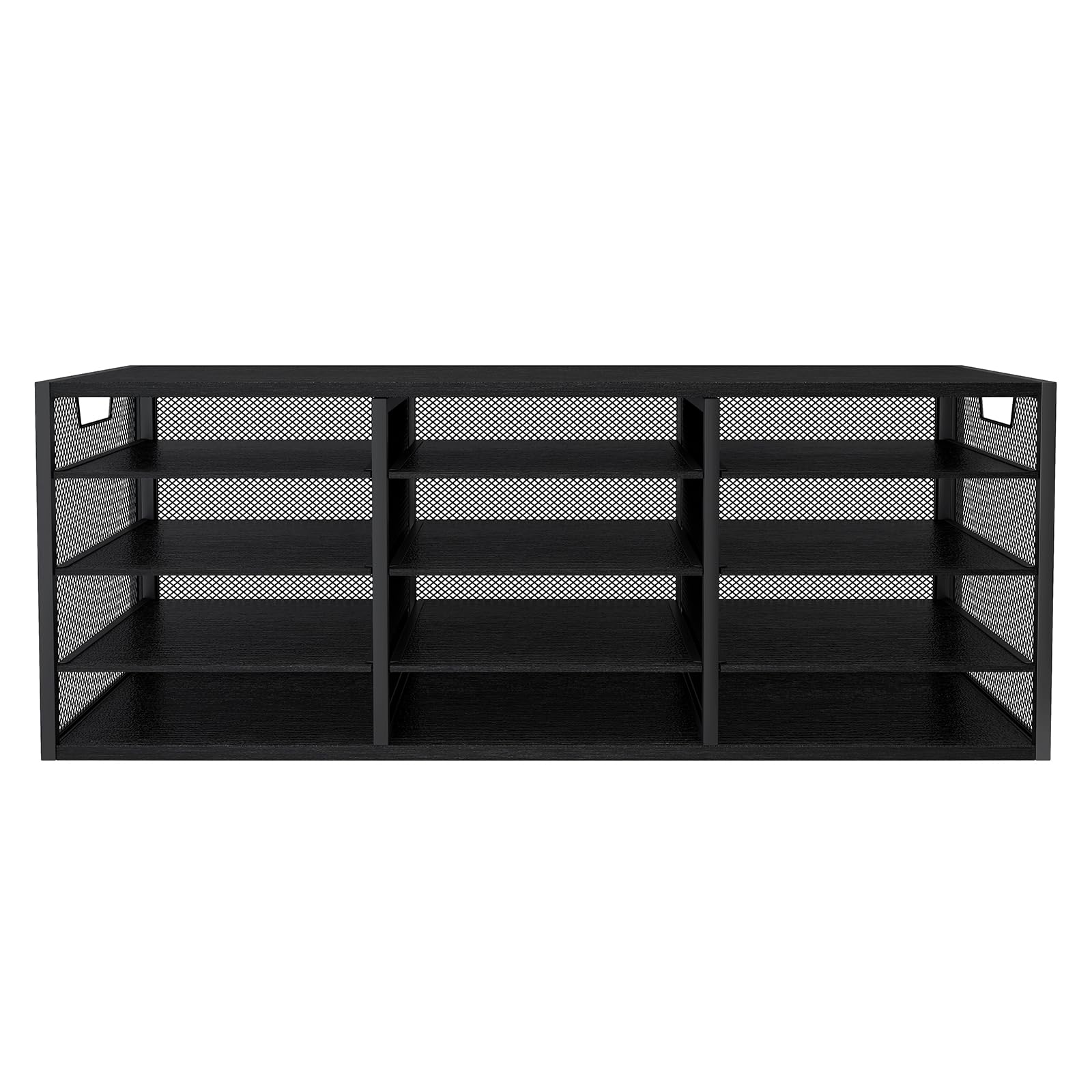 Premium Black Metal Letter Size Paper Organizer - 12 Compartment Desktop File Holder for Mail, Documents & Office Supplies | Durable Literature Sorter for Home & Office Organization | Keep Workspace Tidy & Efficient