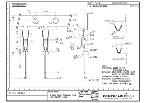 High Density D-Sub Crimp Pins - 50 Pack Male Connector Pins for Electronics & Industrial Applications - Perfect for Computer, Audio & Network Equipment Repairs
