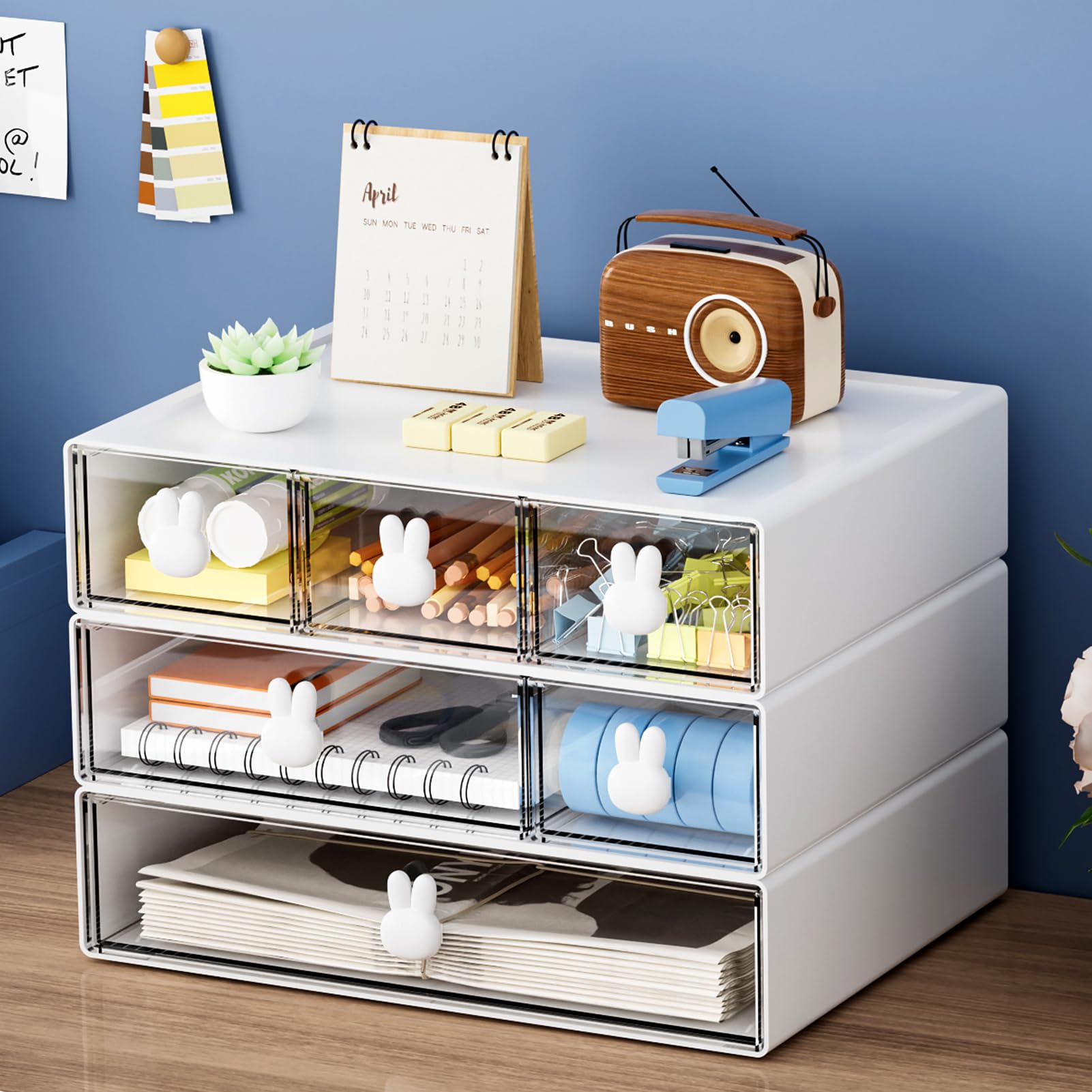 6-Drawer Marbrasse Desk Organizer - Stackable Storage for Office, Home & School