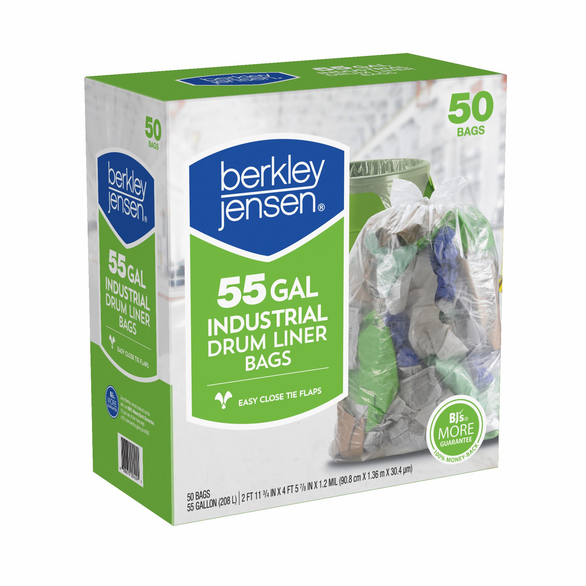 Berkly & Jensen 1.2 Mil Thick Heavy Duty 55 Gallon Industrial Drum Liner Bags - Pack of 50 - Leak Proof Trash Can Liners for Waste Disposal, Chemical Storage & Workshop Organization