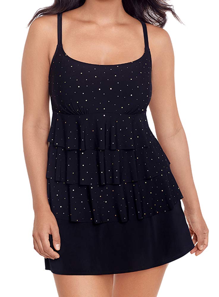 Longitude Women's One Piece Swimsuit with Faux Ruffle Skirt & Pockets - Stylish Bathing Suit for Beach, Pool & Vacation | Plus Size Swimwear Options Available