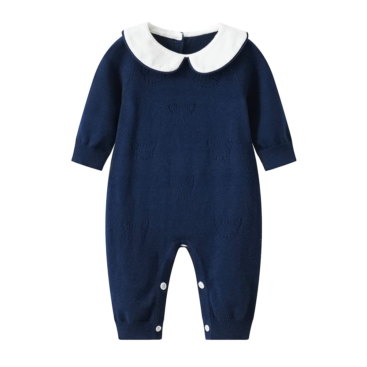 Baby Peter Pan Collar Knit Romper Outfit - Soft One-Piece Jumpsuit for Infant Boys & Girls | Perfect for Playdates, Photo Shoots & Everyday Wear